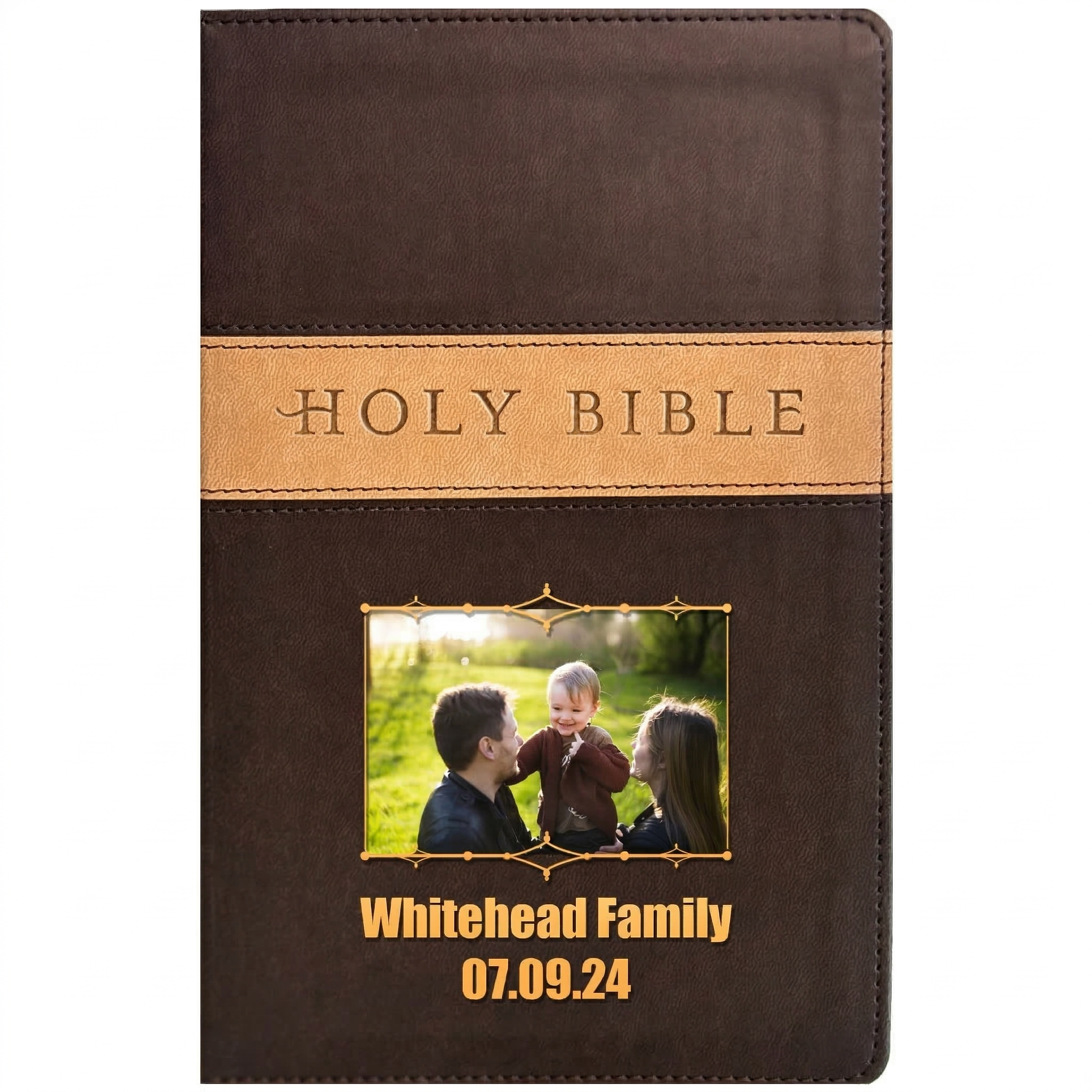 Personalized NLT Bible Dark Brown/Tan TuTone - Photo & Text - Red Letter