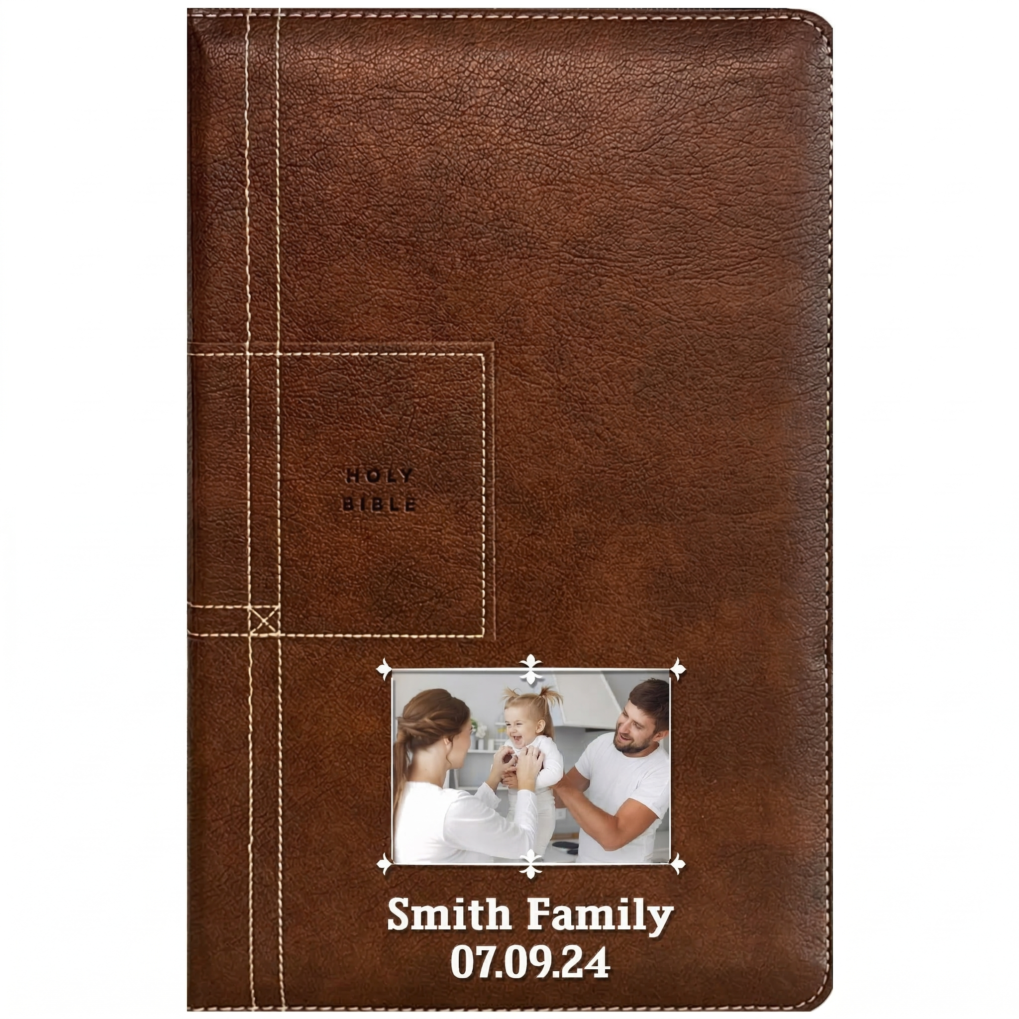 Personalized NLT Reference Zipper Bible Atlas Rustic Brown Thinline - Photo & Text - Filament Enabled, Red Letter
