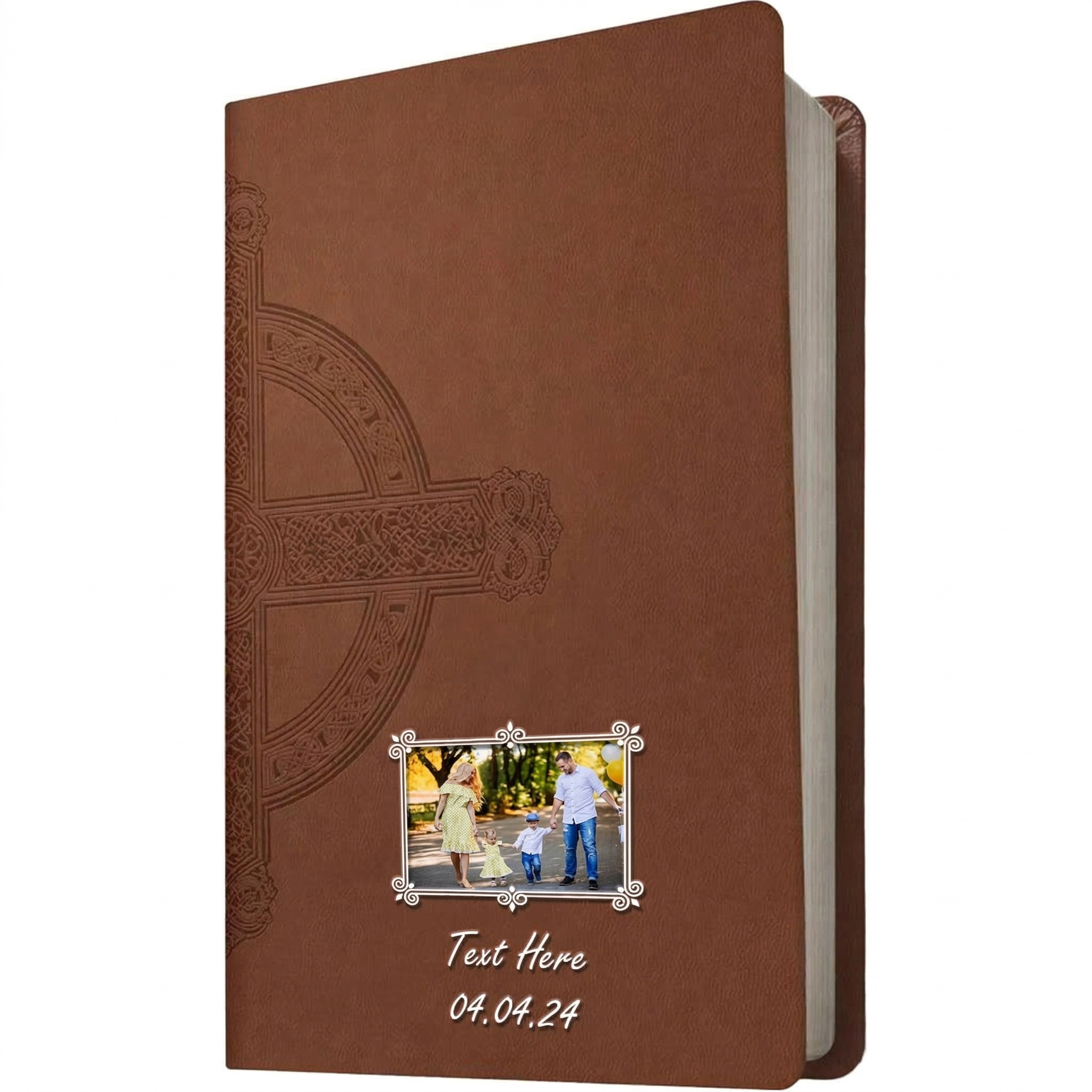 Personalized NLT Large Print Value Thinline Bible, Brown Celtic Cross - Photo & Text - Filament Enabled