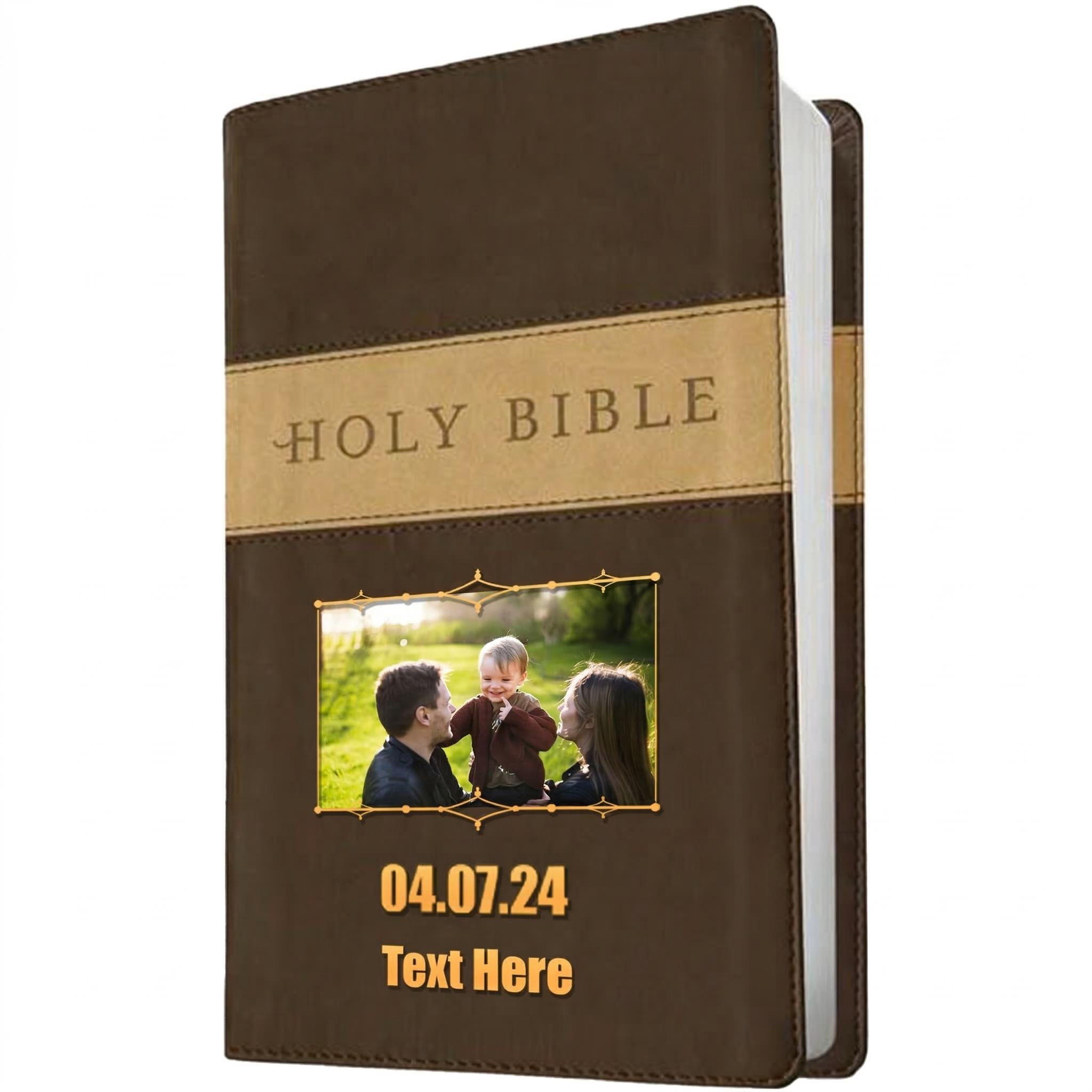 Personalized NLT Bible Dark Brown/Tan TuTone - Photo & Text - Red Letter