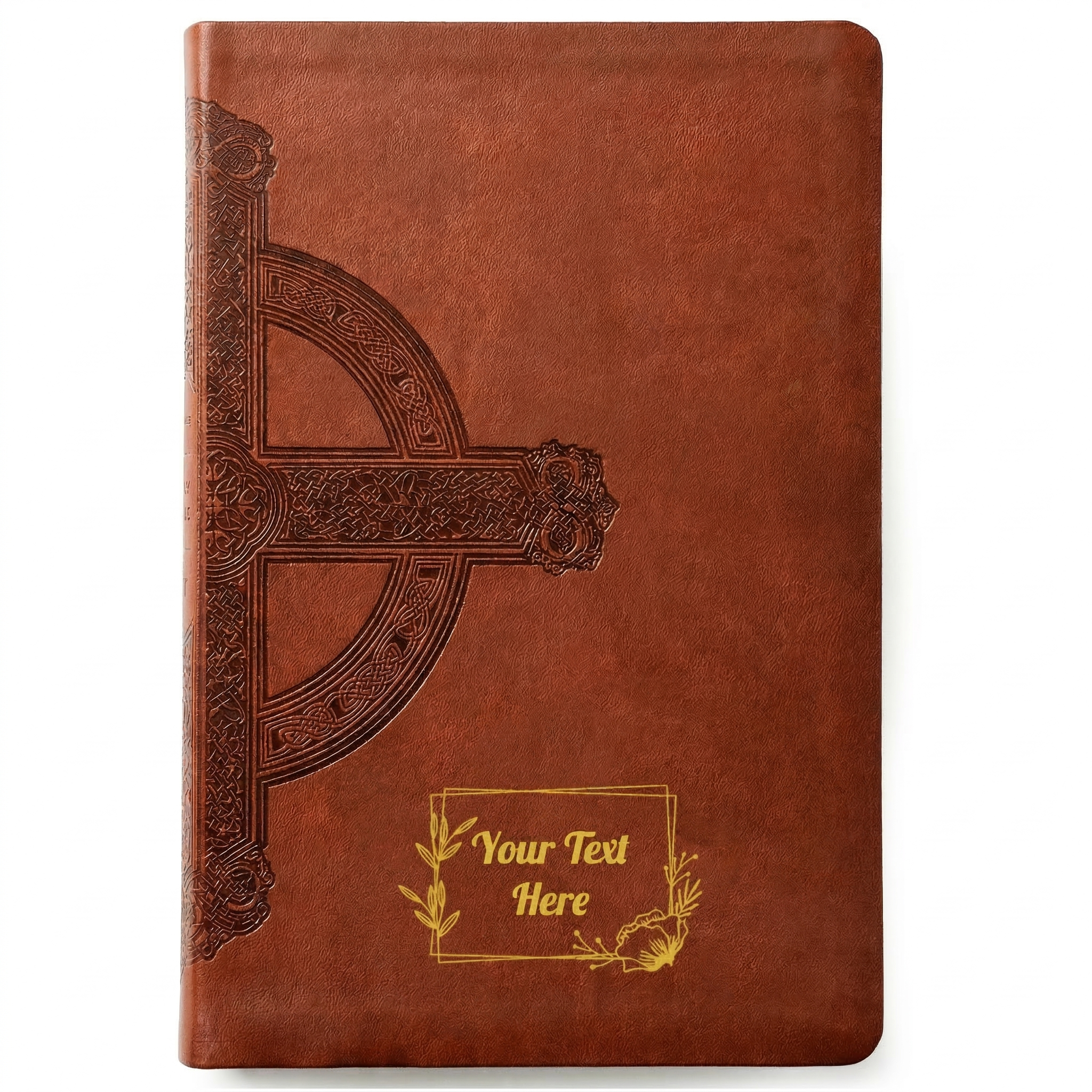 Personalized NLT Large Print Value Thinline Bible, Filament Enabled - Brown Celtic Cross - Floral Frame