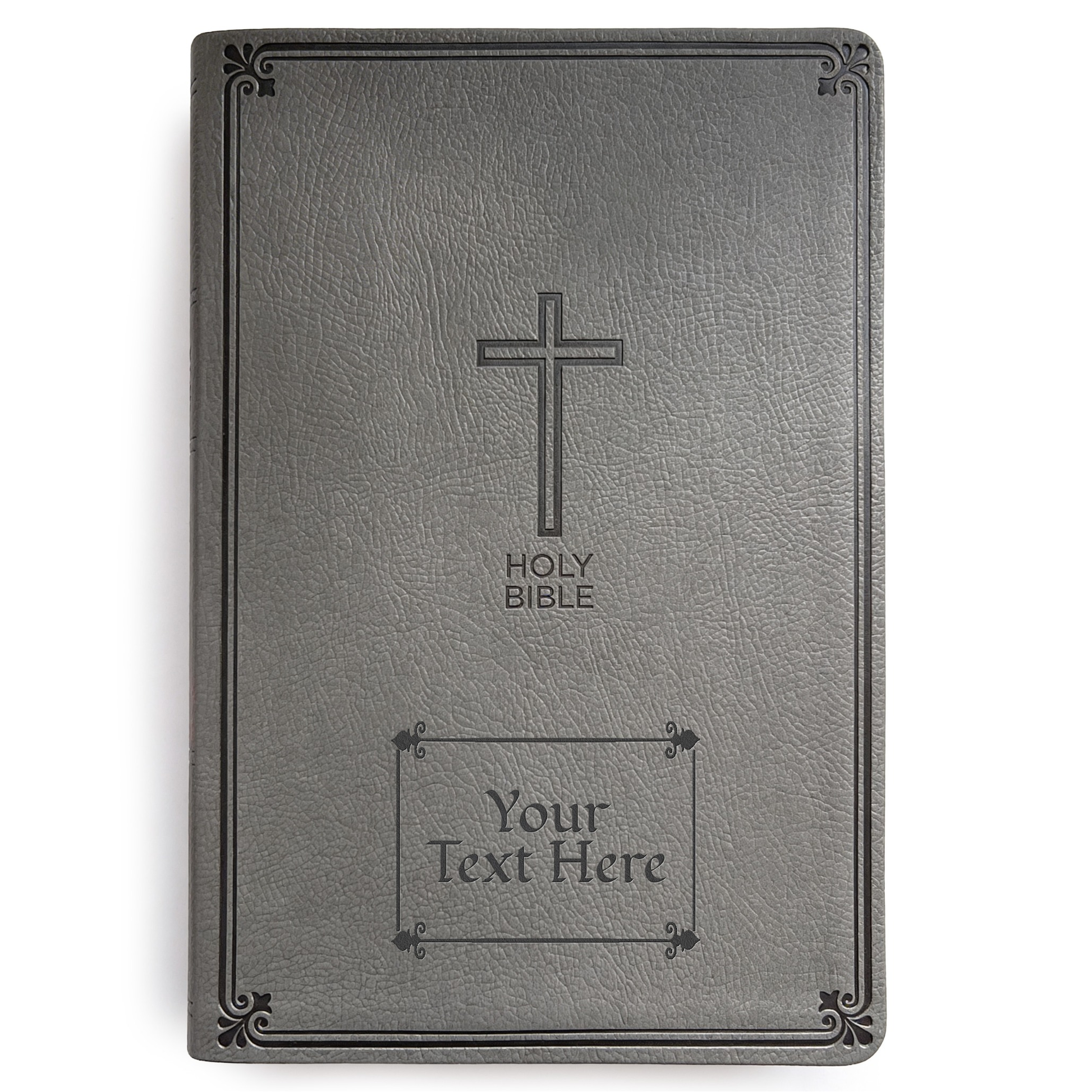 Personalized NKJV Large Print Charcoal Value Thinline Bible - Red Letter - Engraved Floral Frame