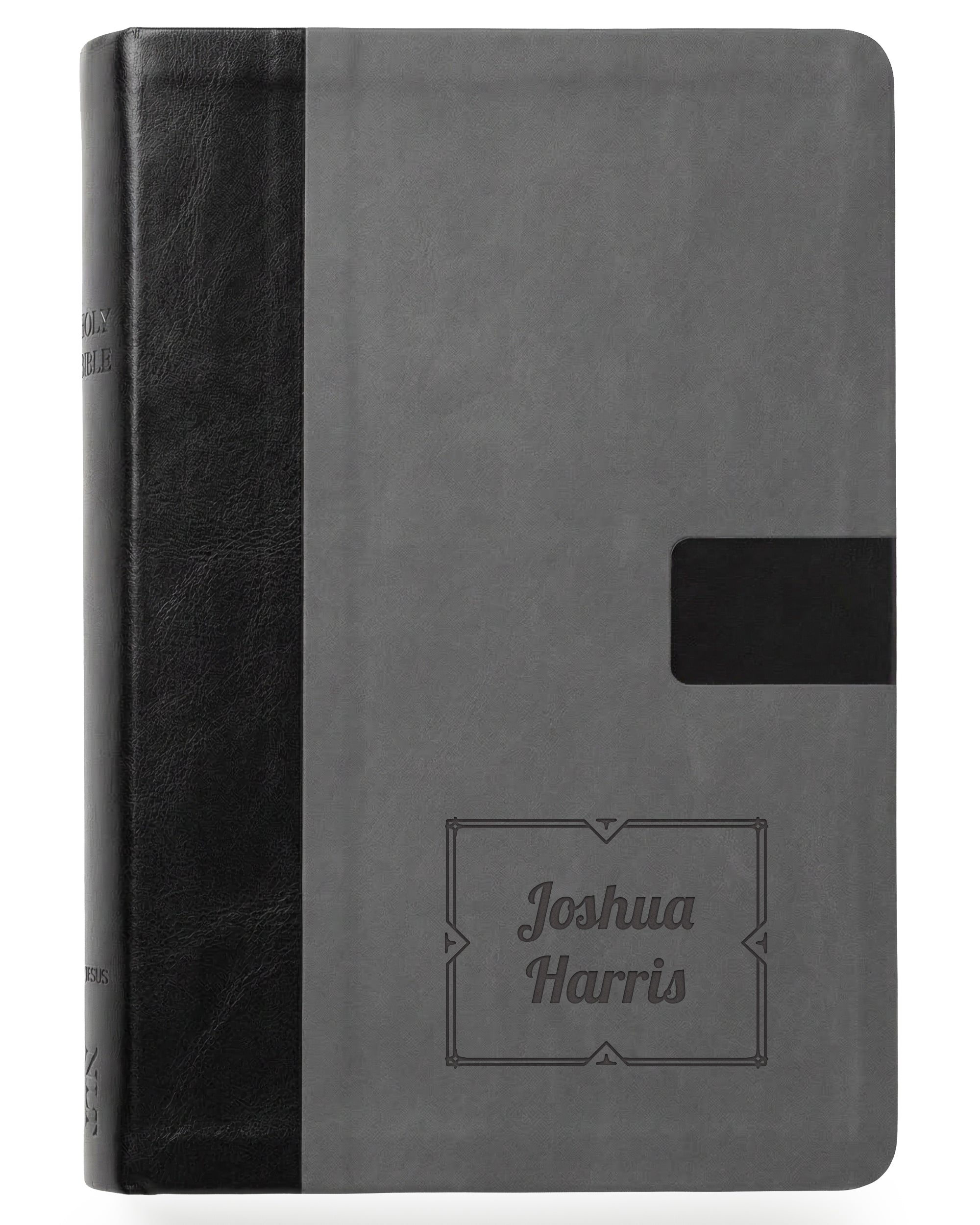 Personalized Super Giant Print NIV Reference Bible Charcoal - Engraved Floral Frame - Red Letter