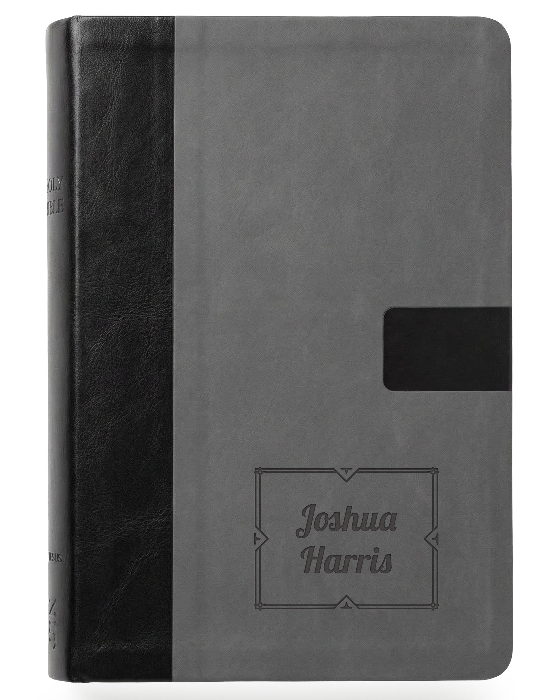 Personalized Super Giant Print NIV Reference Bible Charcoal - Engraved Floral Frame - Red Letter