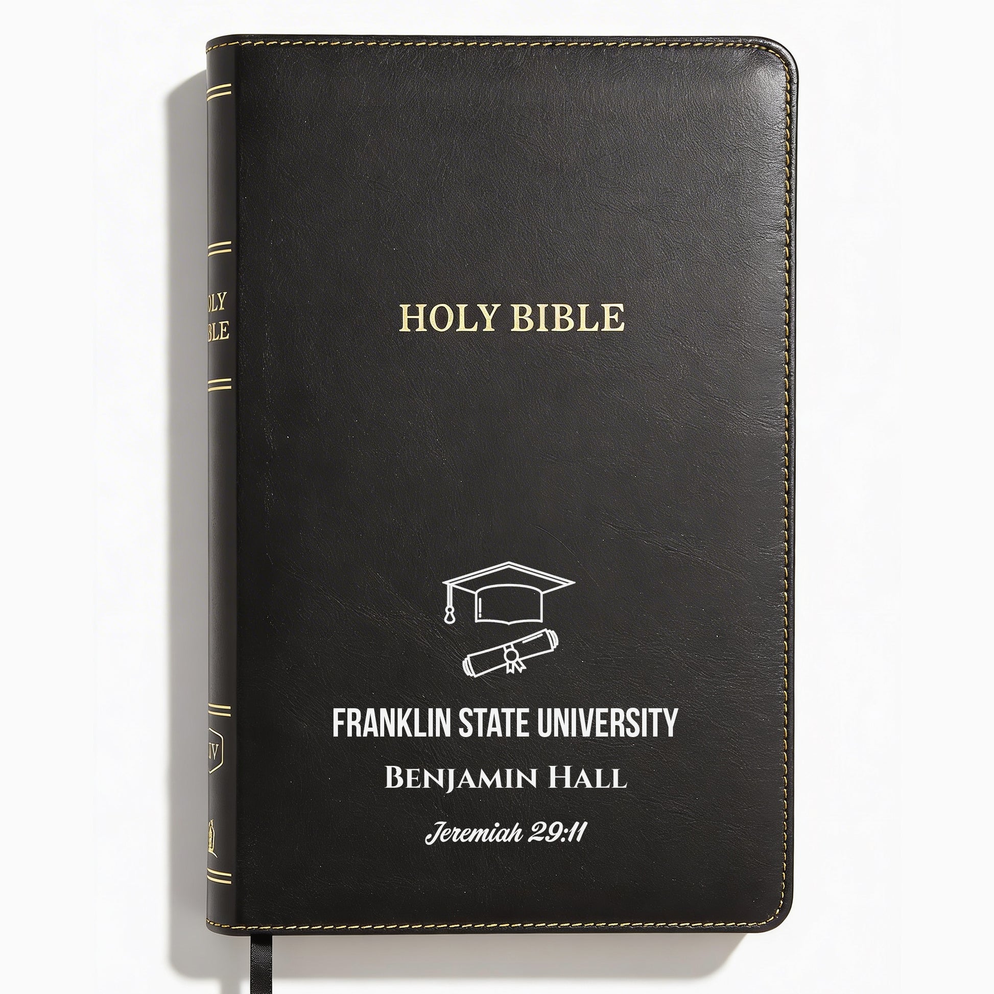 Personalized KJV Bible Black Thinline - Graduation Design - Red Letter