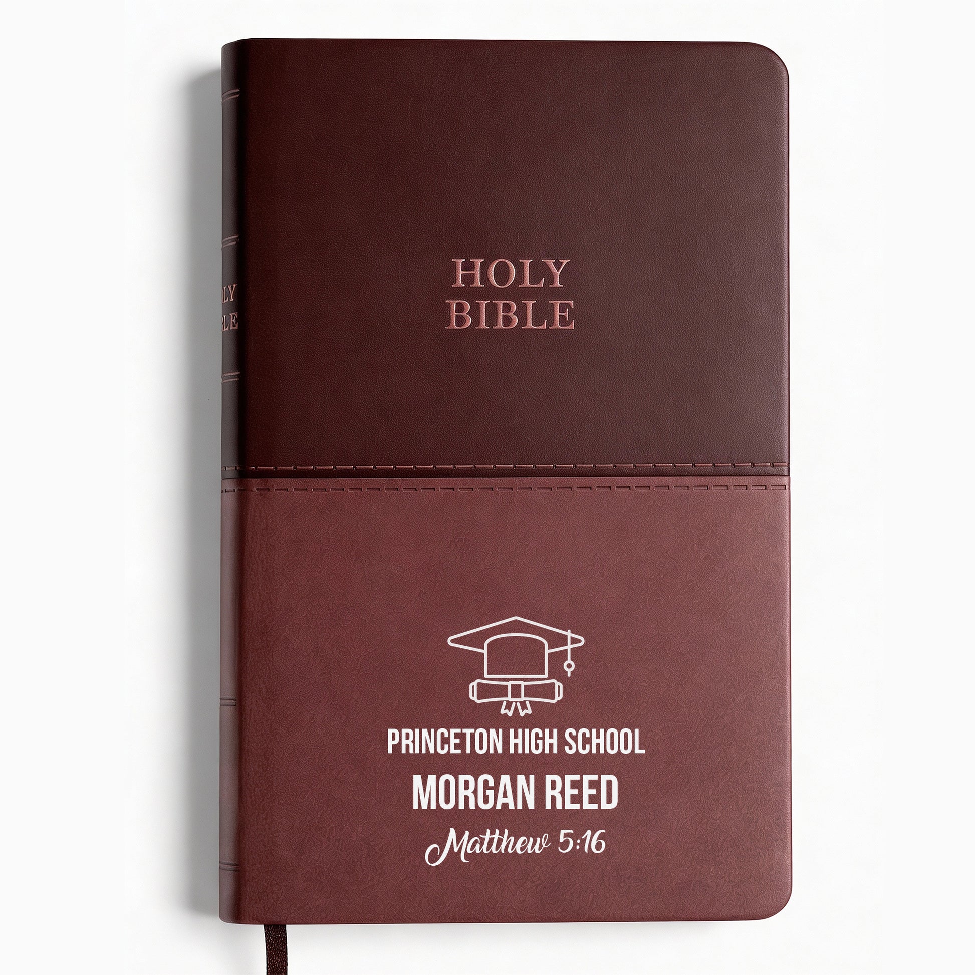 Personalized KJV Bible Brown Thinline - Graduation Design - Red Letter