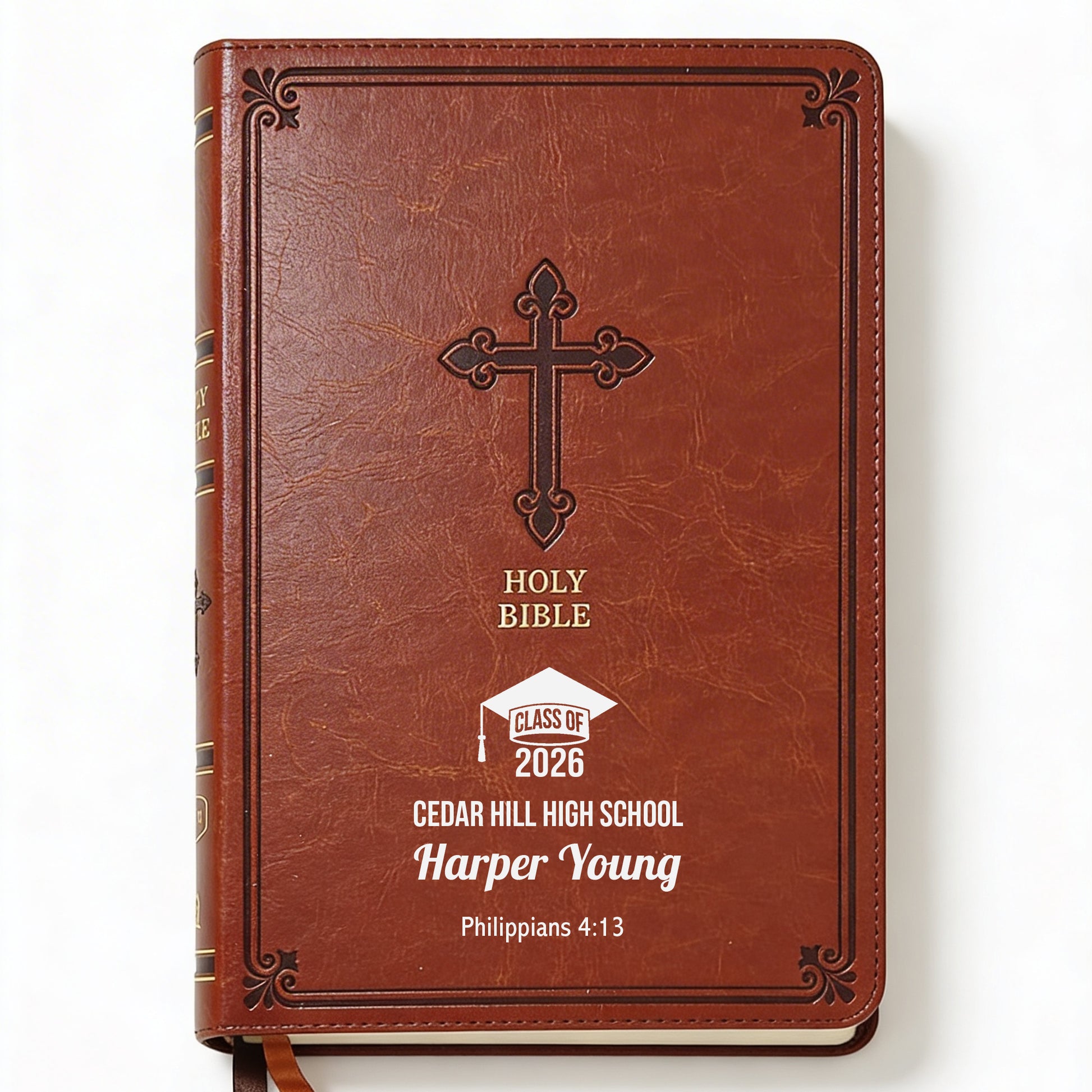 Personalized KJV Bible Chestnut Thinline - Graduation Design - Red Letter