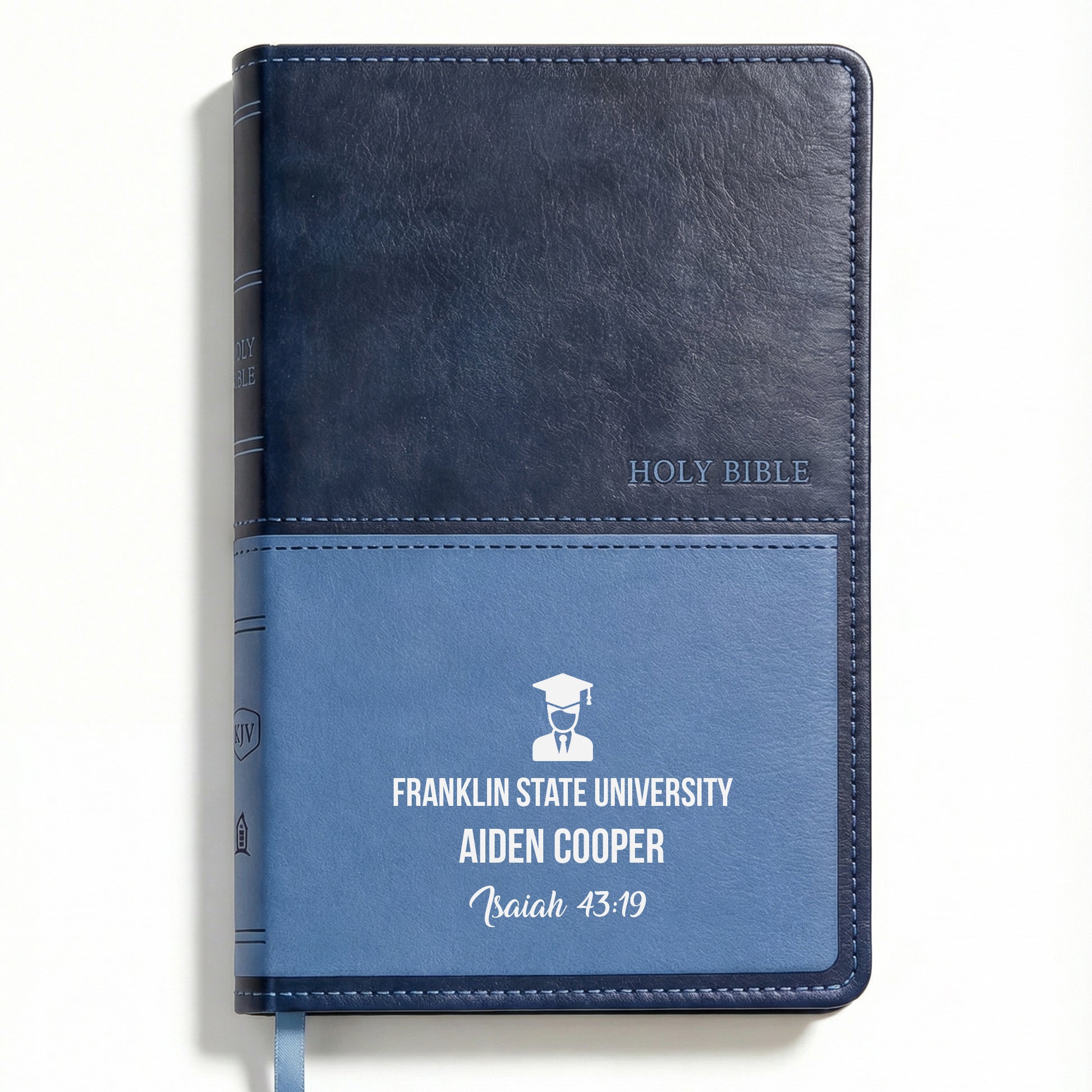 Personalized KJV Bible Navy Thinline - Graduation Design - Red Letter