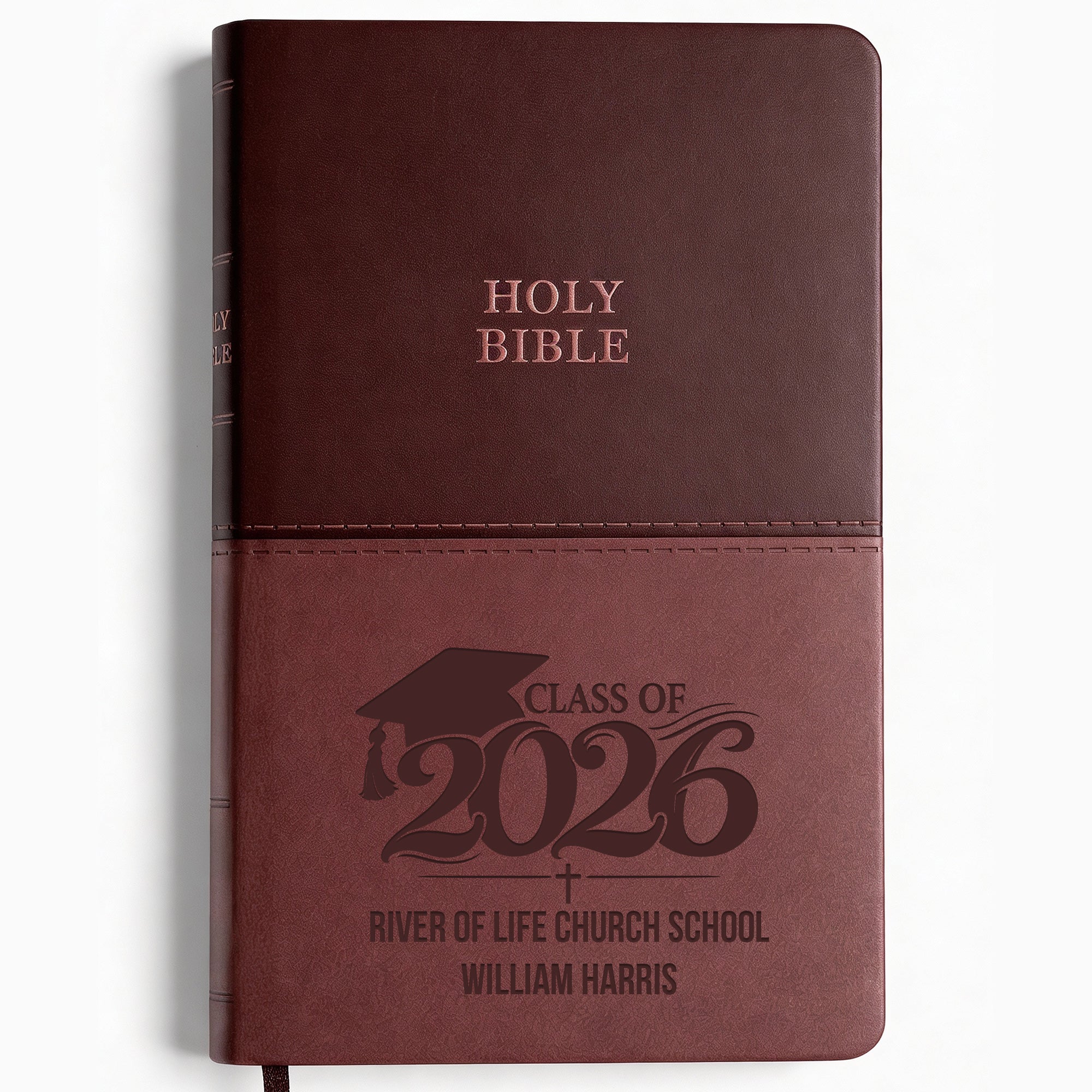 Personalized KJV Bible Brown Thinline - Engraved Graduation Design - Red Letter