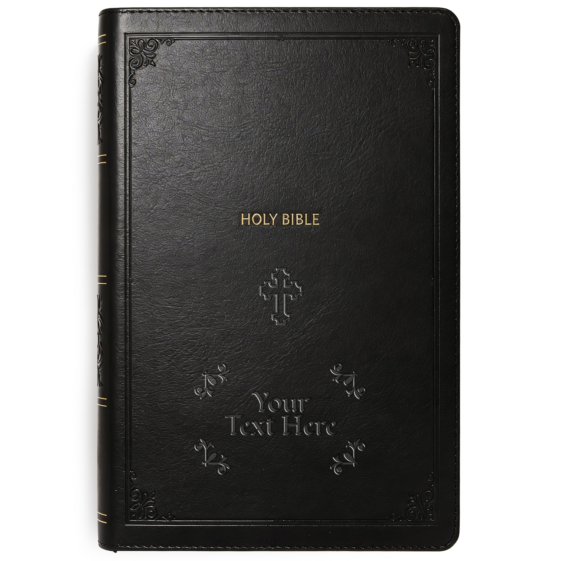 Personalized NKJV Large Print Black Reference Bible - Red Letter - Engraved Cross Frame