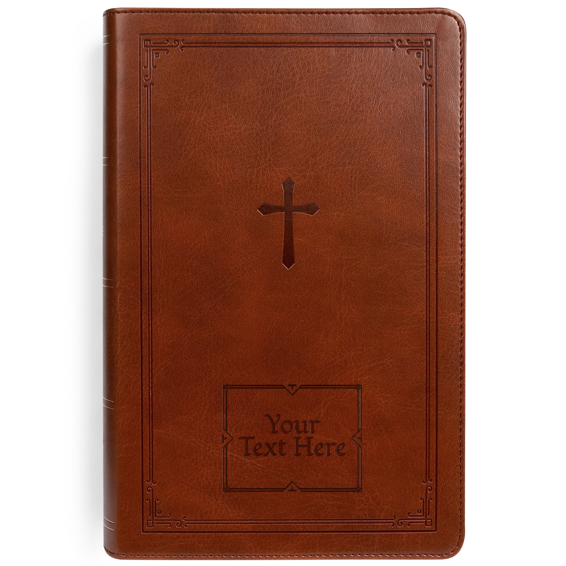 Personalized NKJV Large Print Brown Reference Bible - Red Letter - Engraved Floral Frame