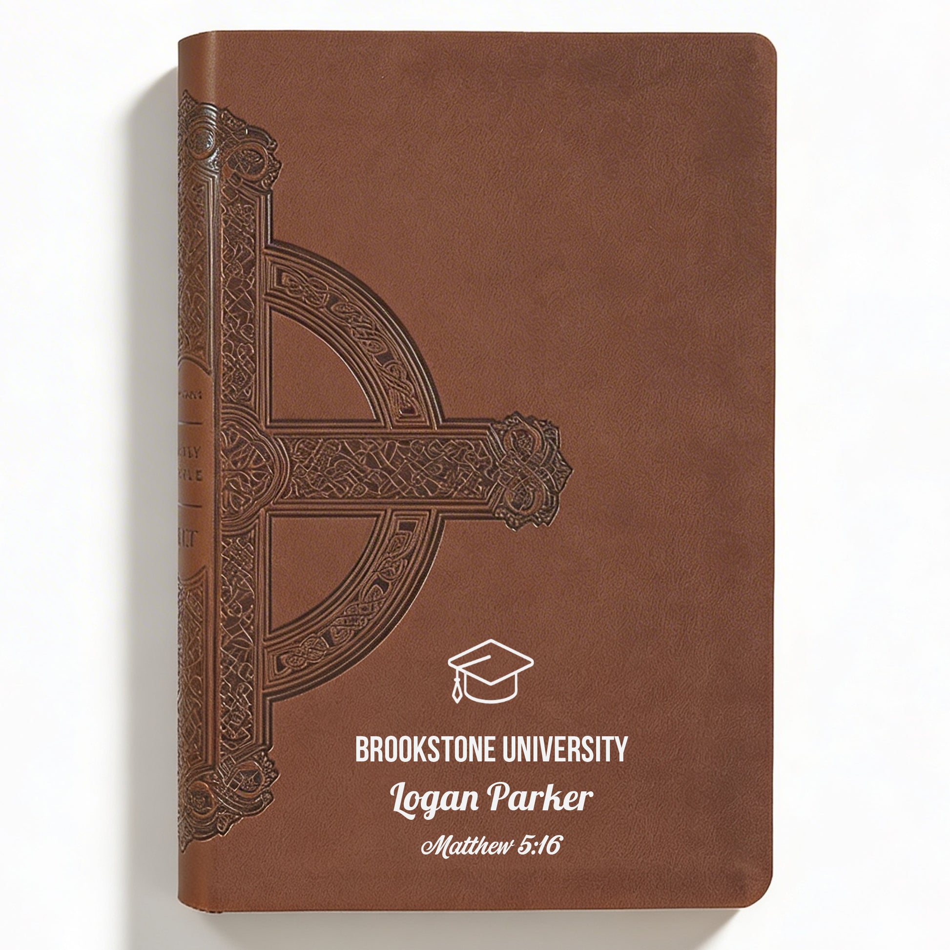 Personalized NLT Large Print Value Thinline Bible Brown Celtic Cross - Graduation Design - Filament Enabled