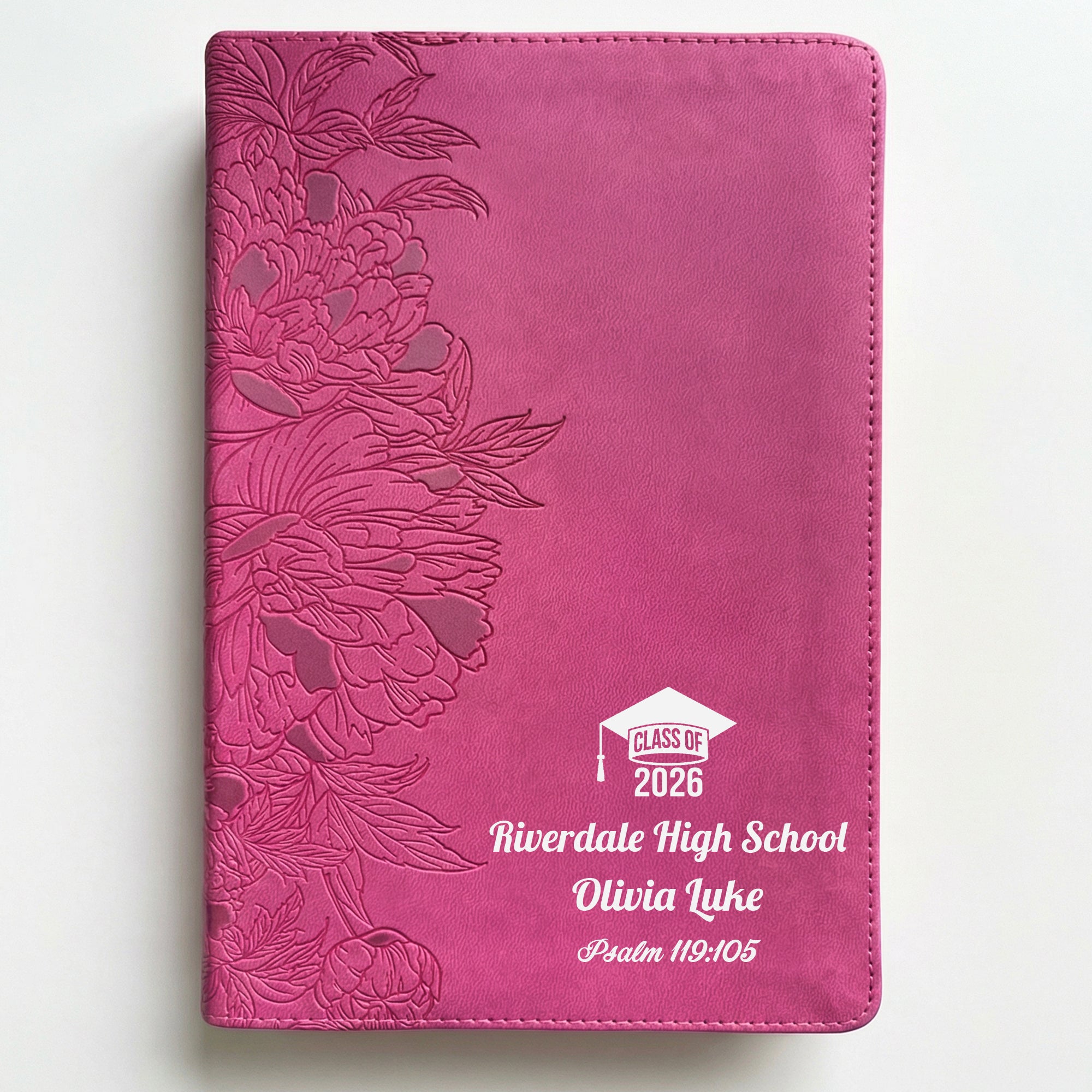Personalized NLT Giant Print Peony Pink Bible - Graduation Design - Red Letter, Filament Enabled