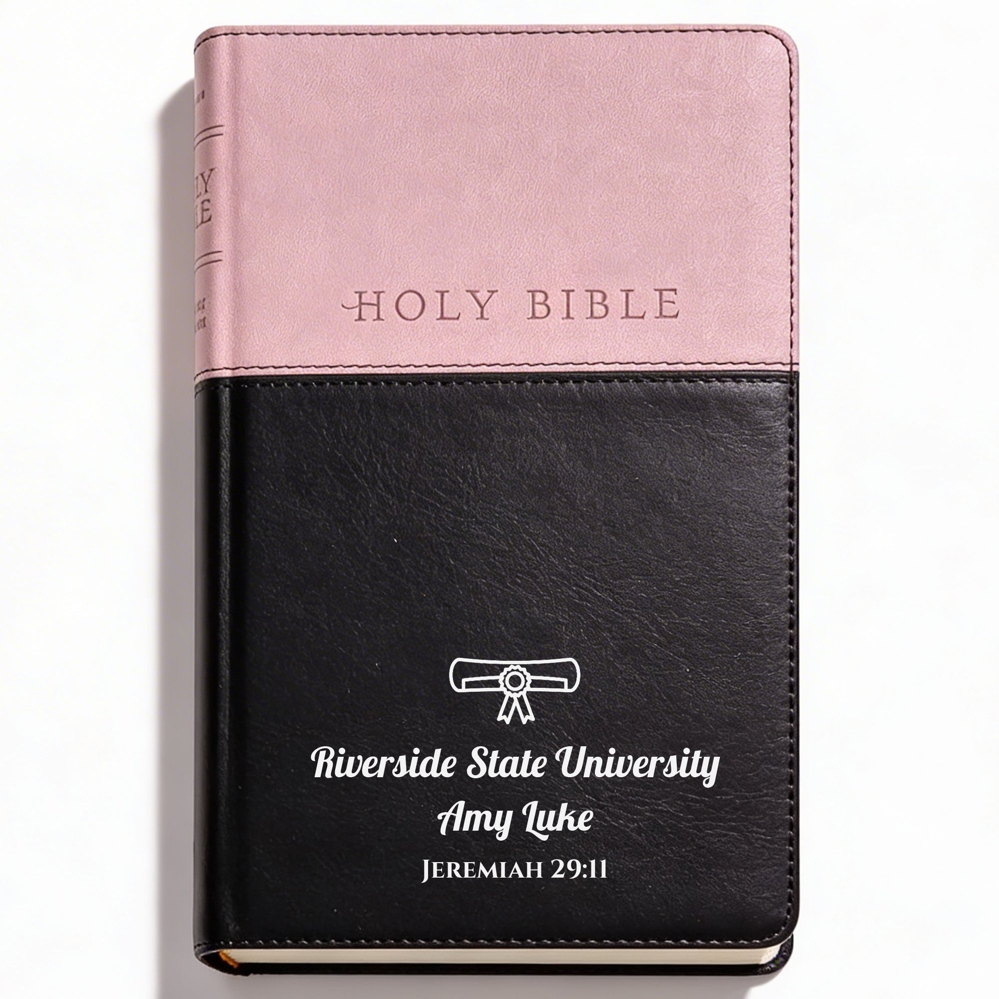 Personalized NLT Bible Dark Brown/Pink Tu Tone - Graduation Design - Red Letter, Filament Enabled