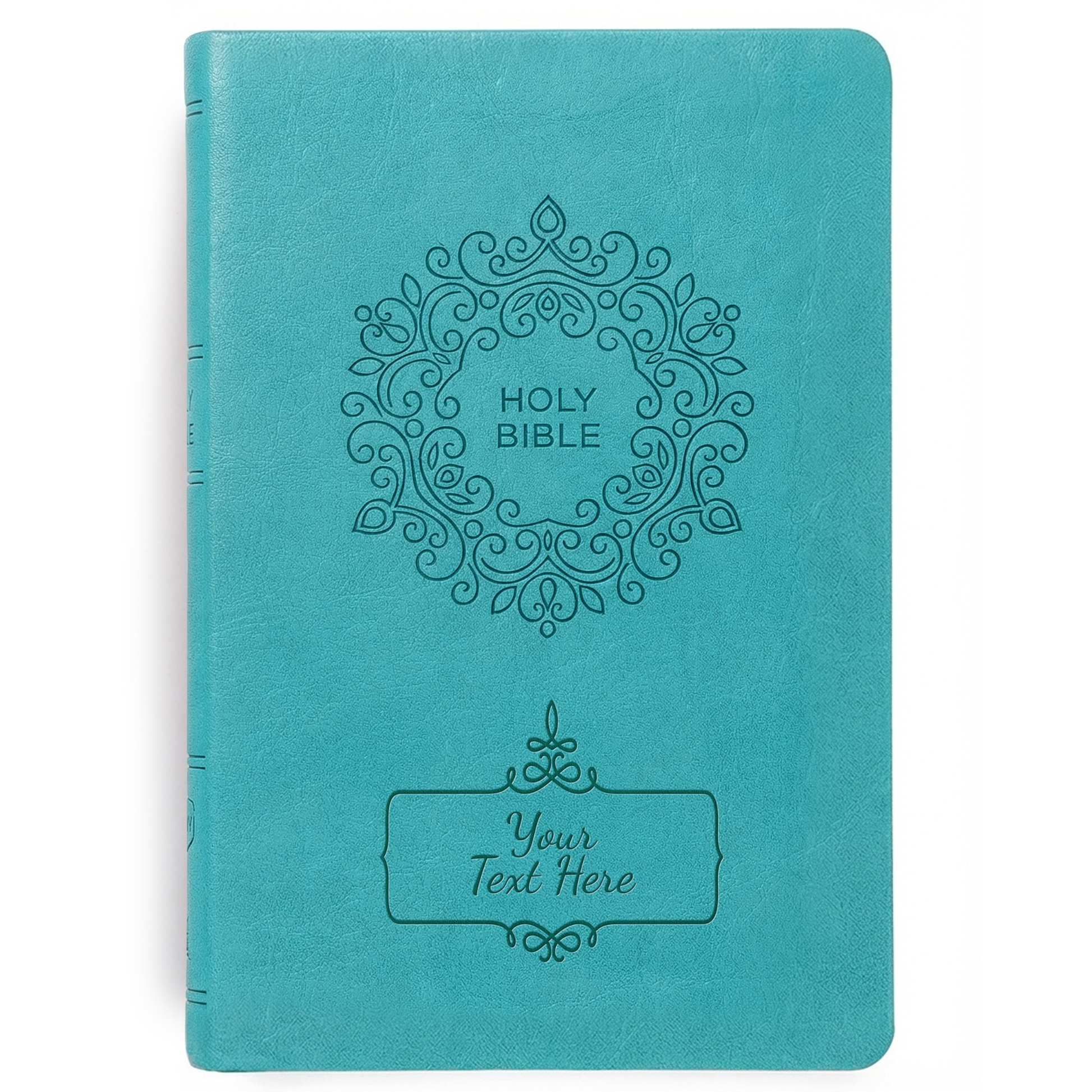 Personalized NKJV Large Print Turquoise Value Thinline Bible - Red Letter - Engraved Floral Frame