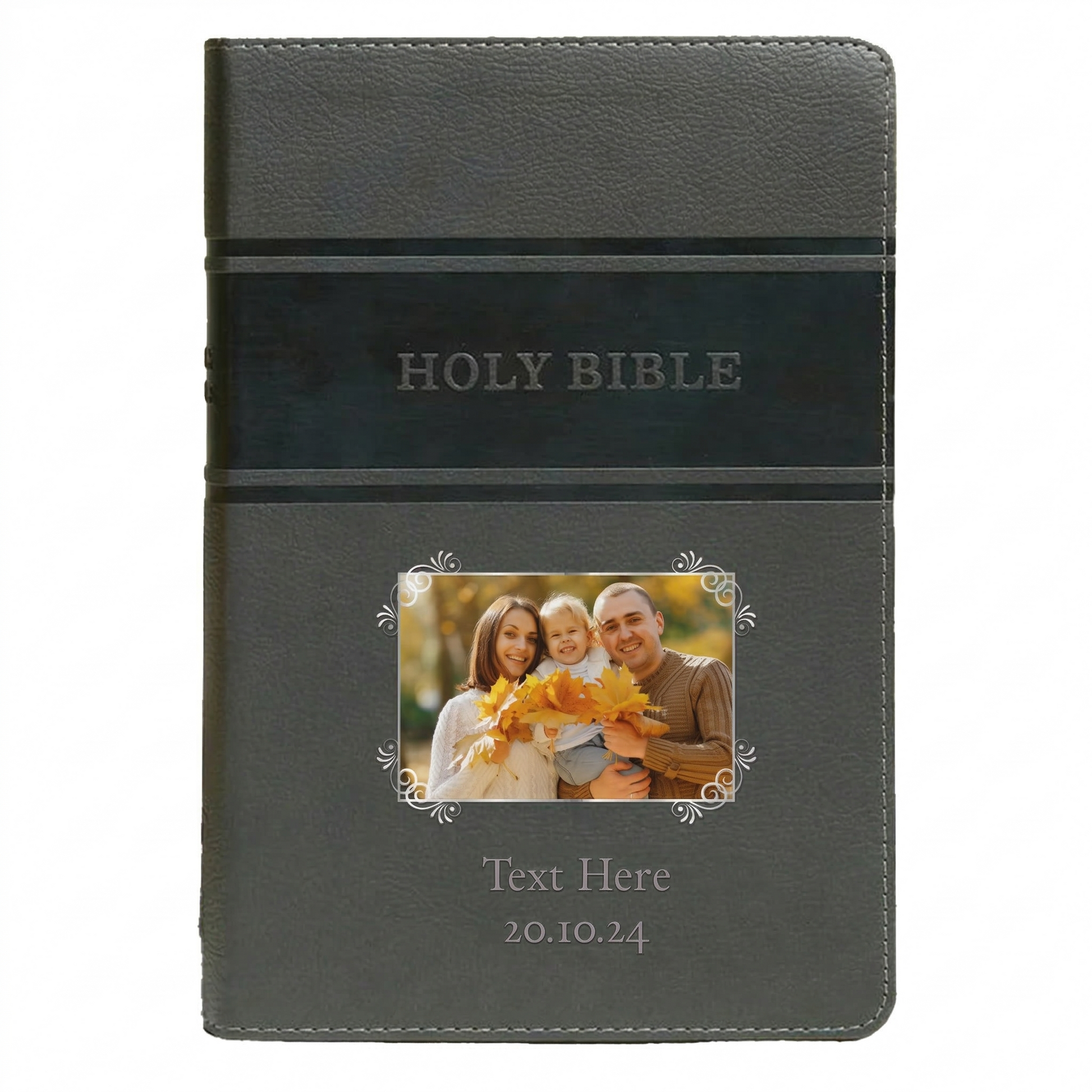 Personalized KJV Bible Gray Deluxe - Photo & Text - Red Letter