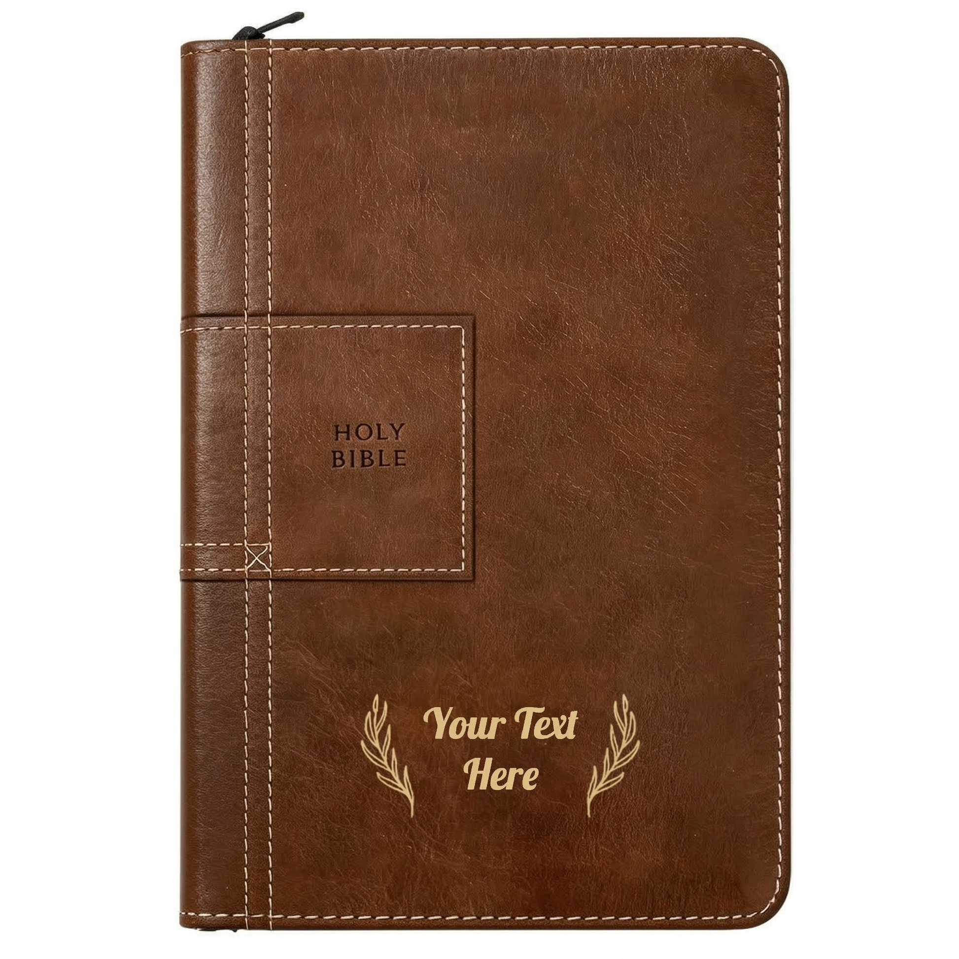 Personalized NLT Bible Atlas Rustic Brown Thinline - Reference Zipper, Filament, Red Letter - Floral Frame