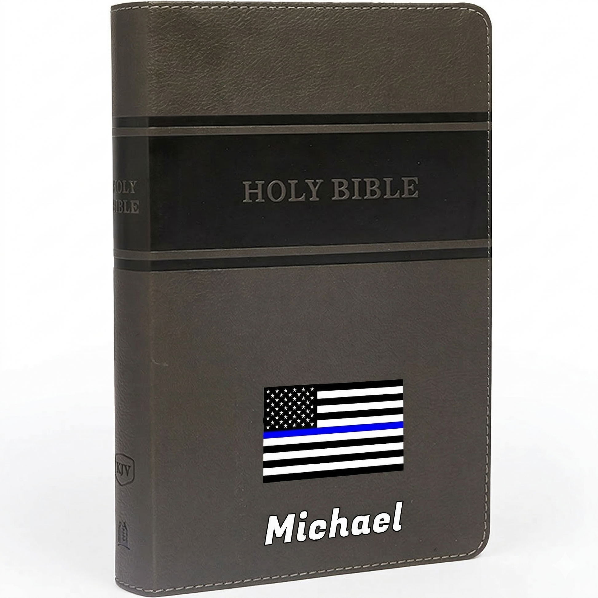 Personalized KJV Bible Gray Deluxe - Red Letter Edition - USA Patriotic Flag