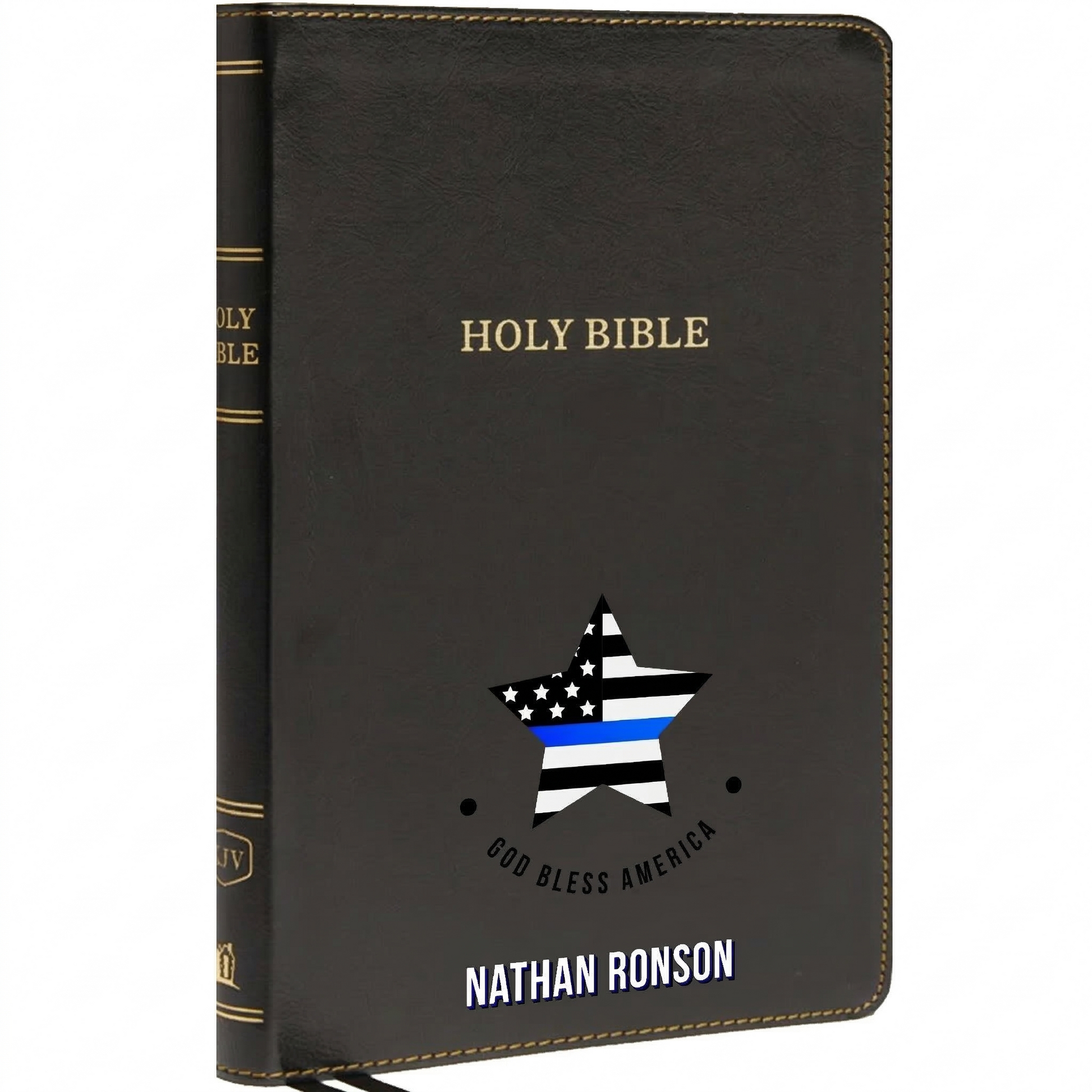 Personalized KJV Bible Black Thinline - Red Letter - USA Patriotic Flag