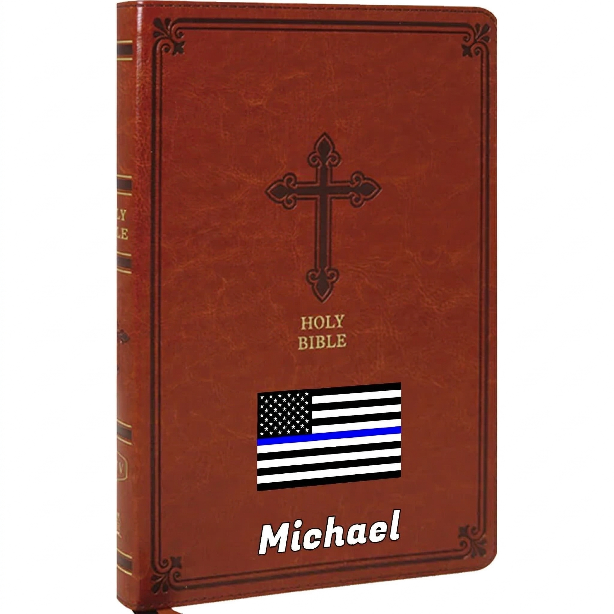 Personalized KJV Bible Chestnut Thinline - Red Letter - USA Patriotic Flag