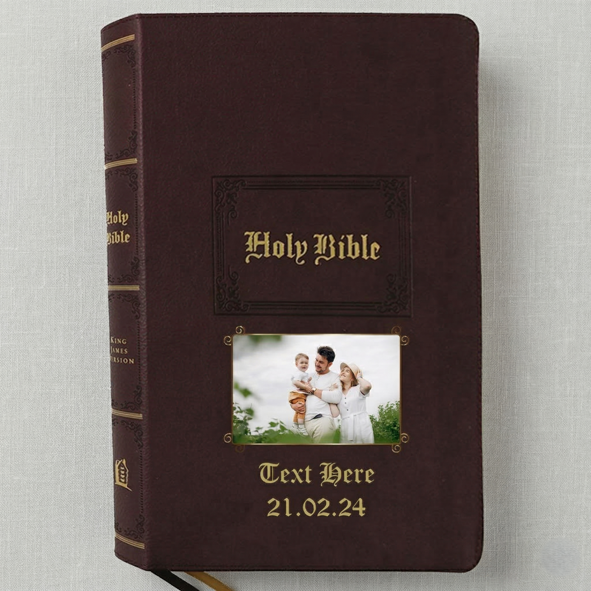 Personalized Large Print KJV Bible, Brown Thinline - Photo & Text - Red Letter
