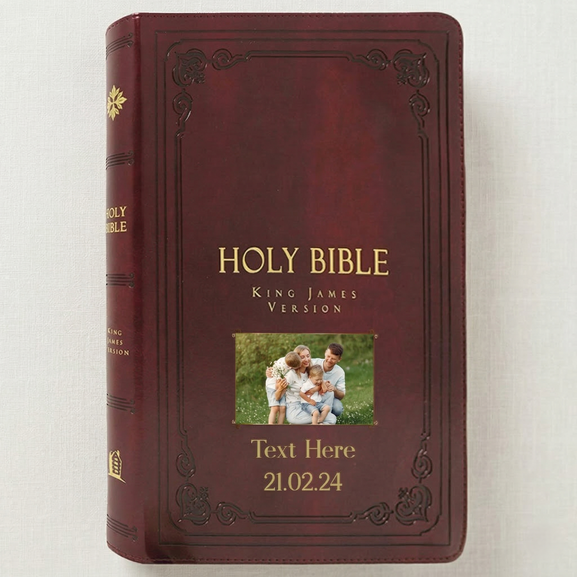Personalized Large Print KJV Bible, Burgundy Thinline - Photo & Text - Red Letter