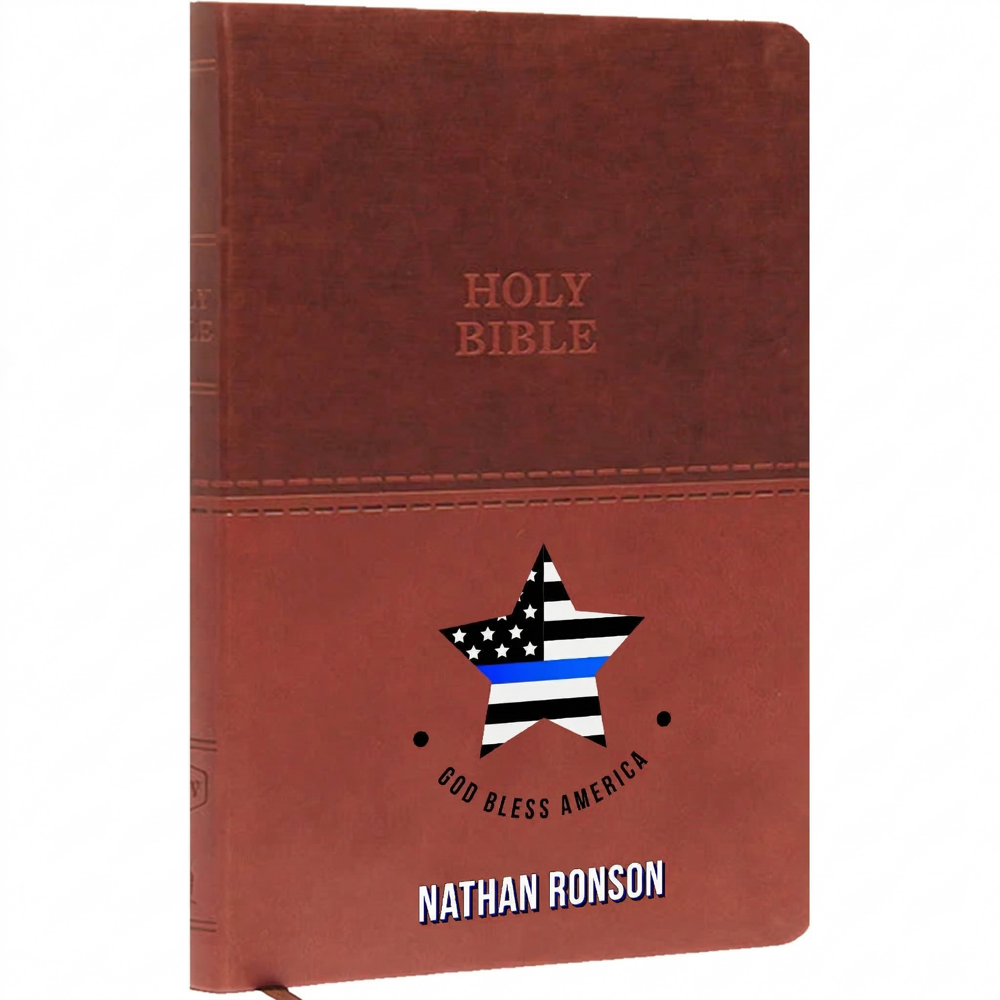 Personalized KJV Bible Brown Thinline - Red Letter - USA Patriotic Flag