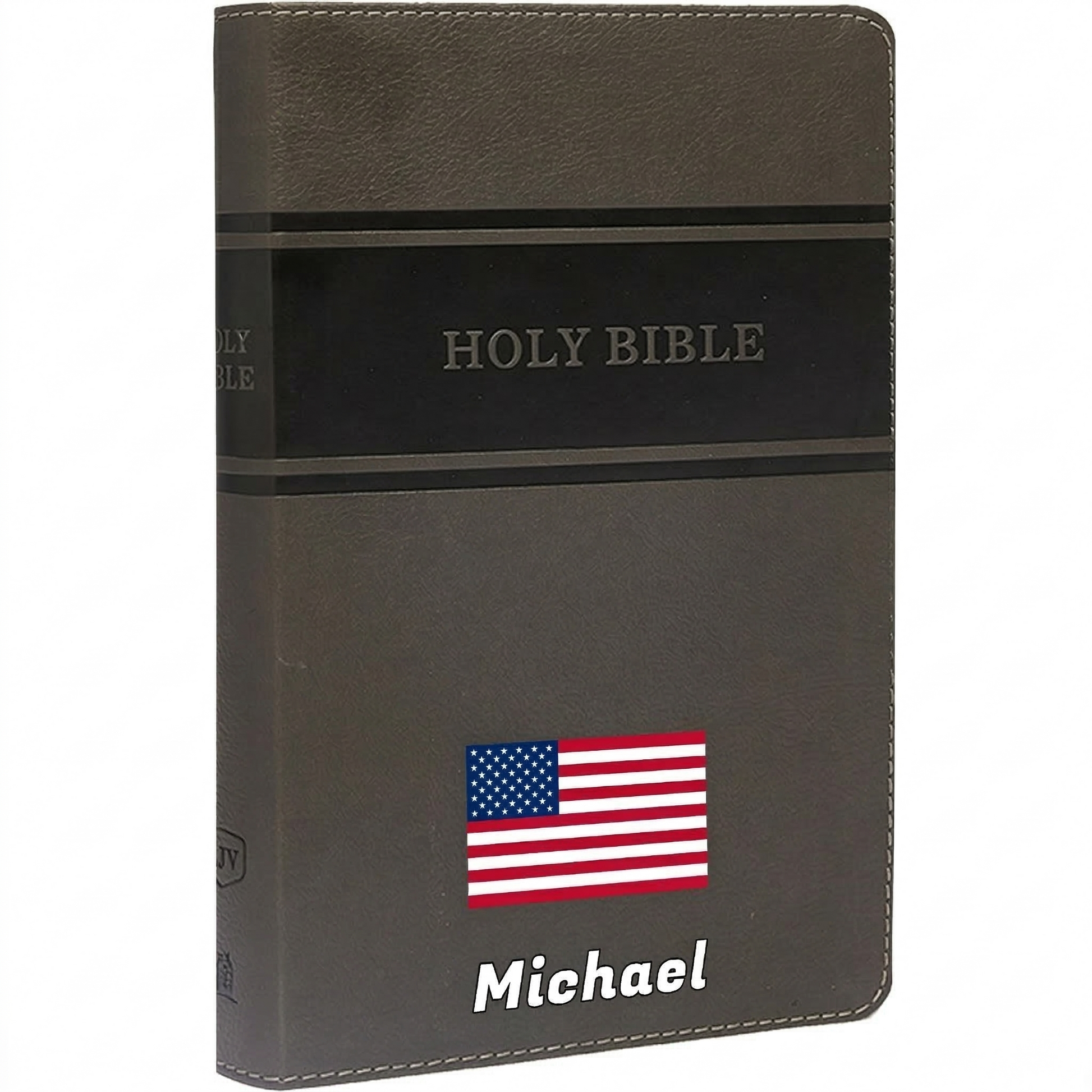 Personalized KJV Bible Gray Deluxe - Red Letter Edition - USA Patriotic Flag