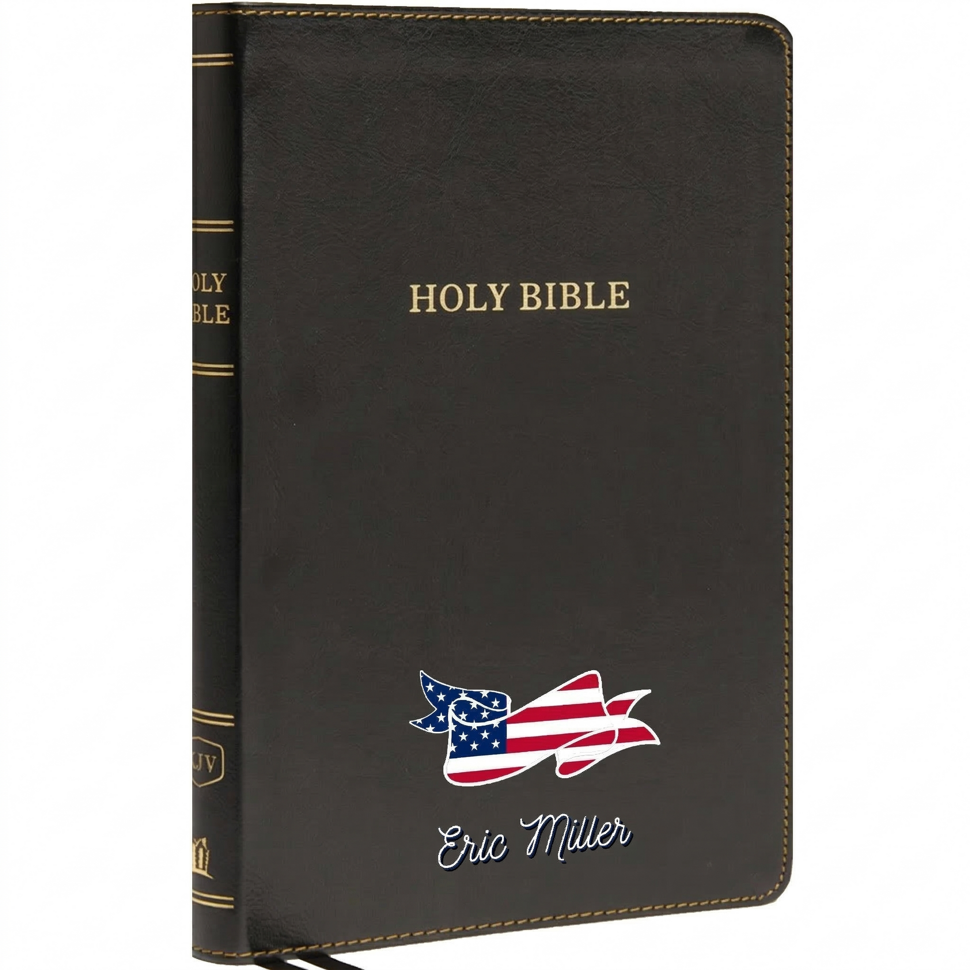 Personalized KJV Bible Black Thinline - Red Letter - USA Patriotic Flag