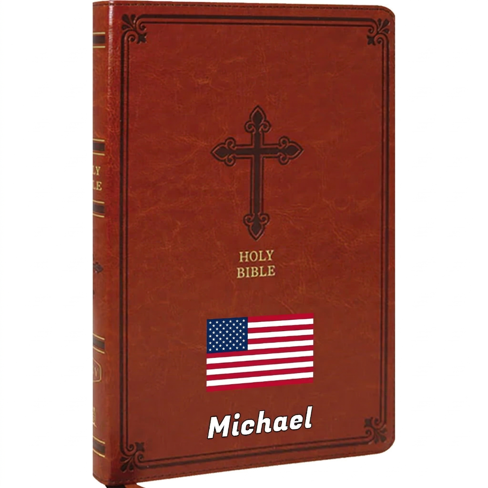 Personalized KJV Bible Chestnut Thinline - Red Letter - USA Patriotic Flag