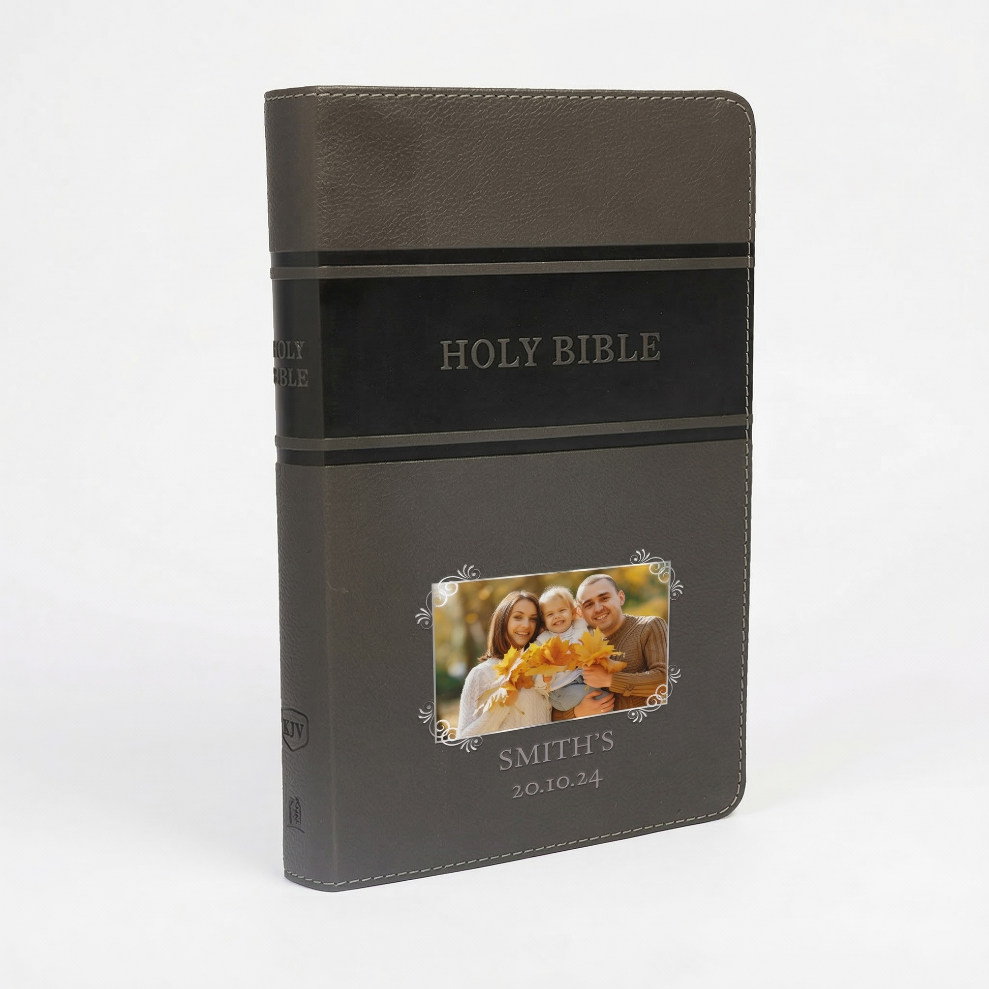 Personalized KJV Bible Gray Deluxe - Photo & Text - Red Letter