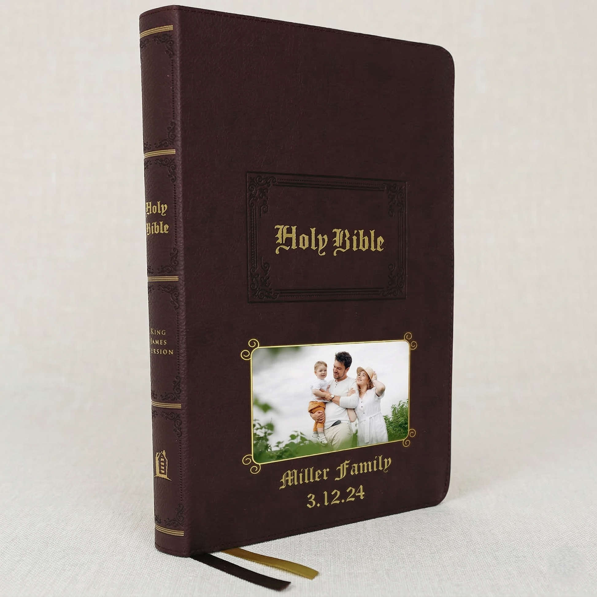 Personalized Large Print KJV Bible, Brown Thinline - Photo & Text - Red Letter
