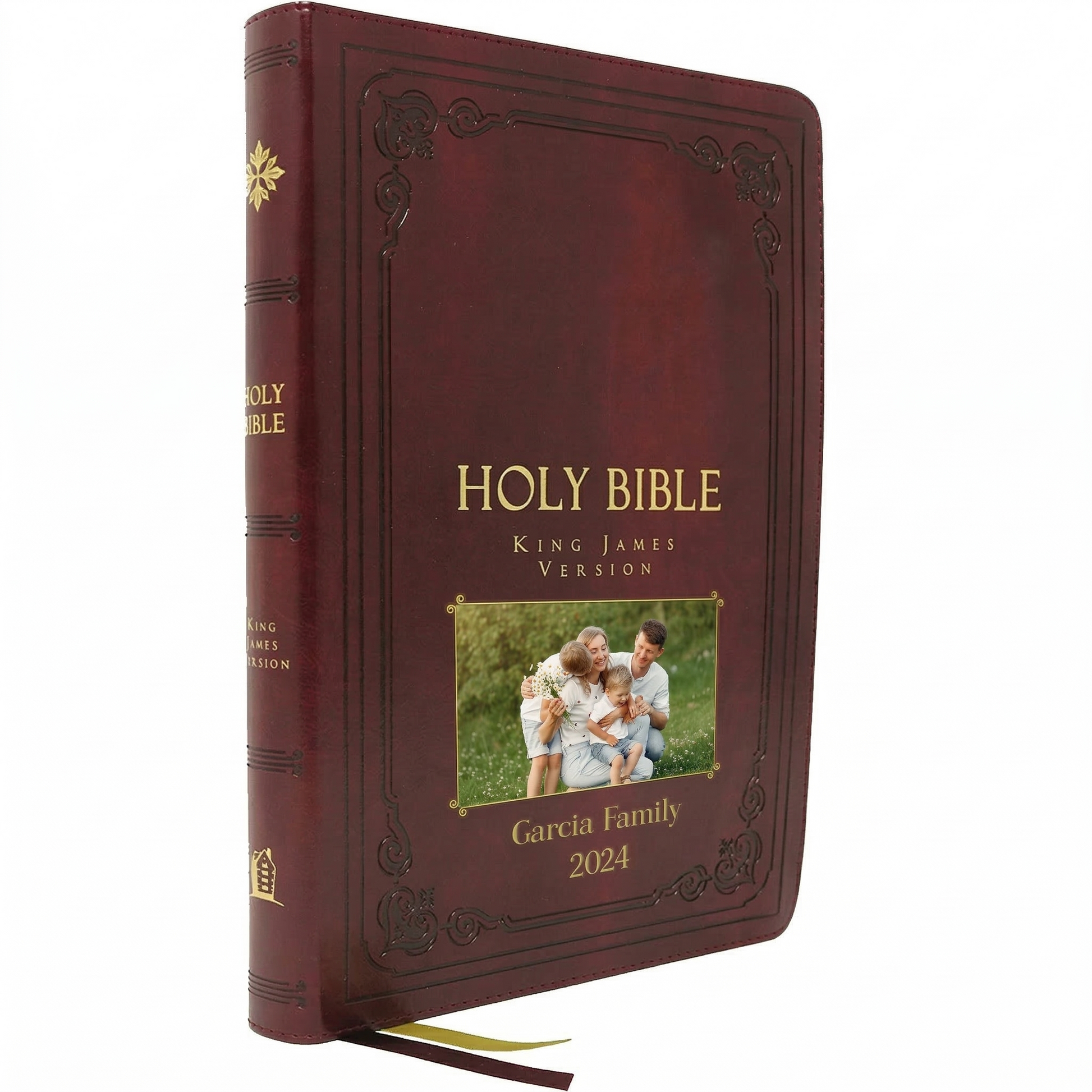 Personalized Large Print KJV Bible, Burgundy Thinline - Photo & Text - Red Letter