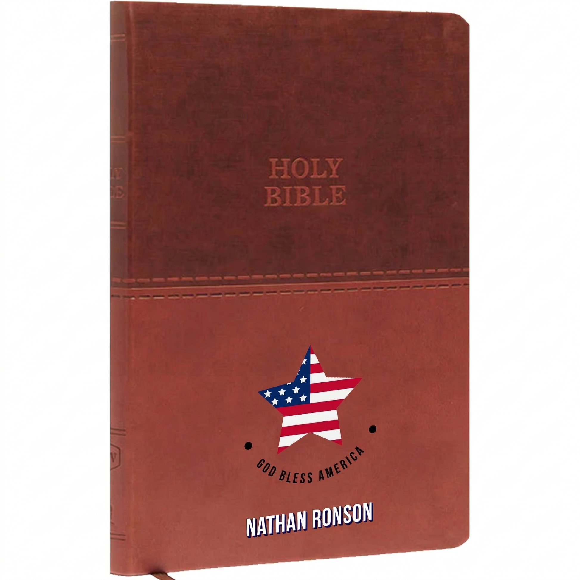 Personalized KJV Bible Brown Thinline - Red Letter - USA Patriotic Flag