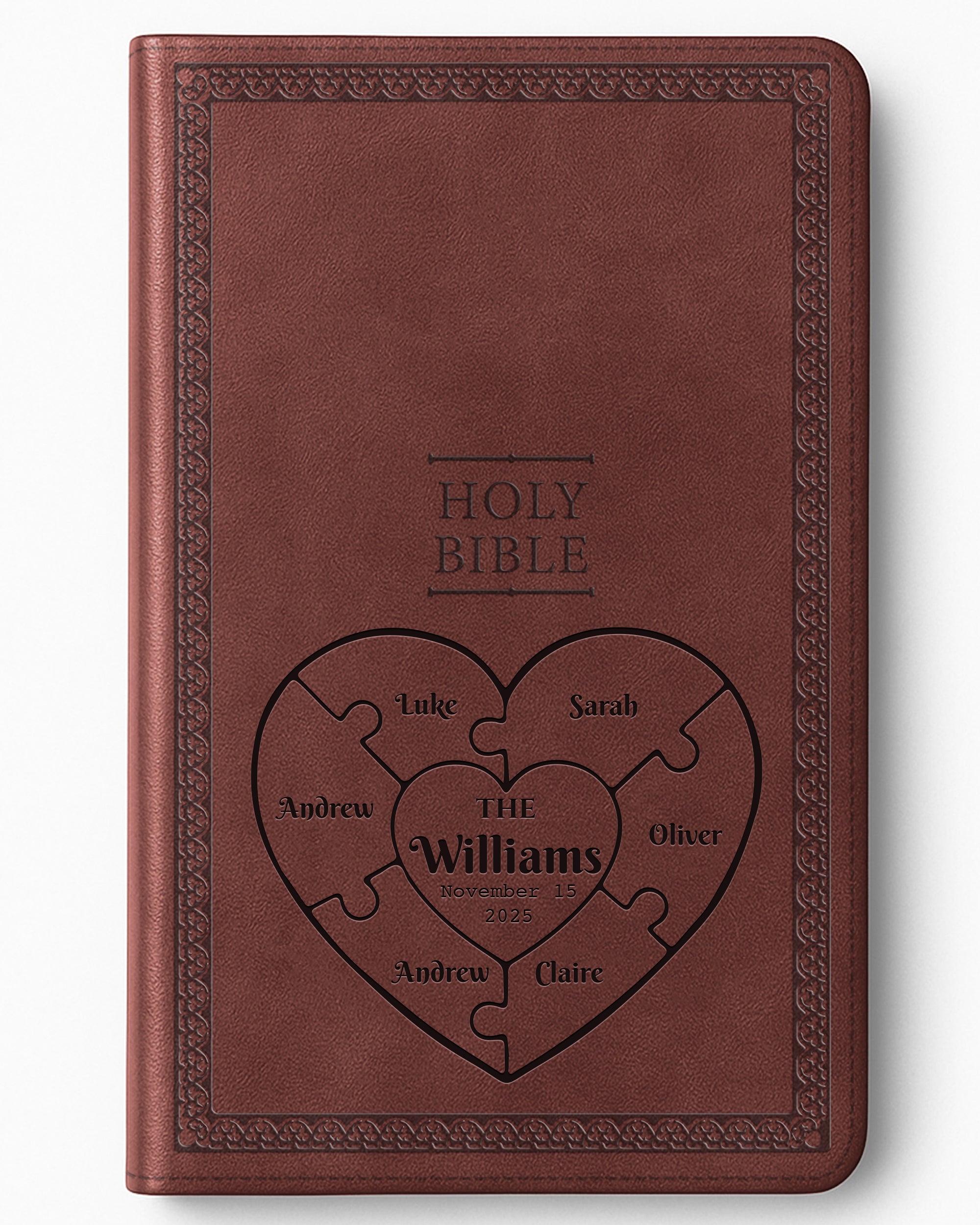 Personalized NIV Bible Brown Value Thinline - Engraved Family Heart Puzzle