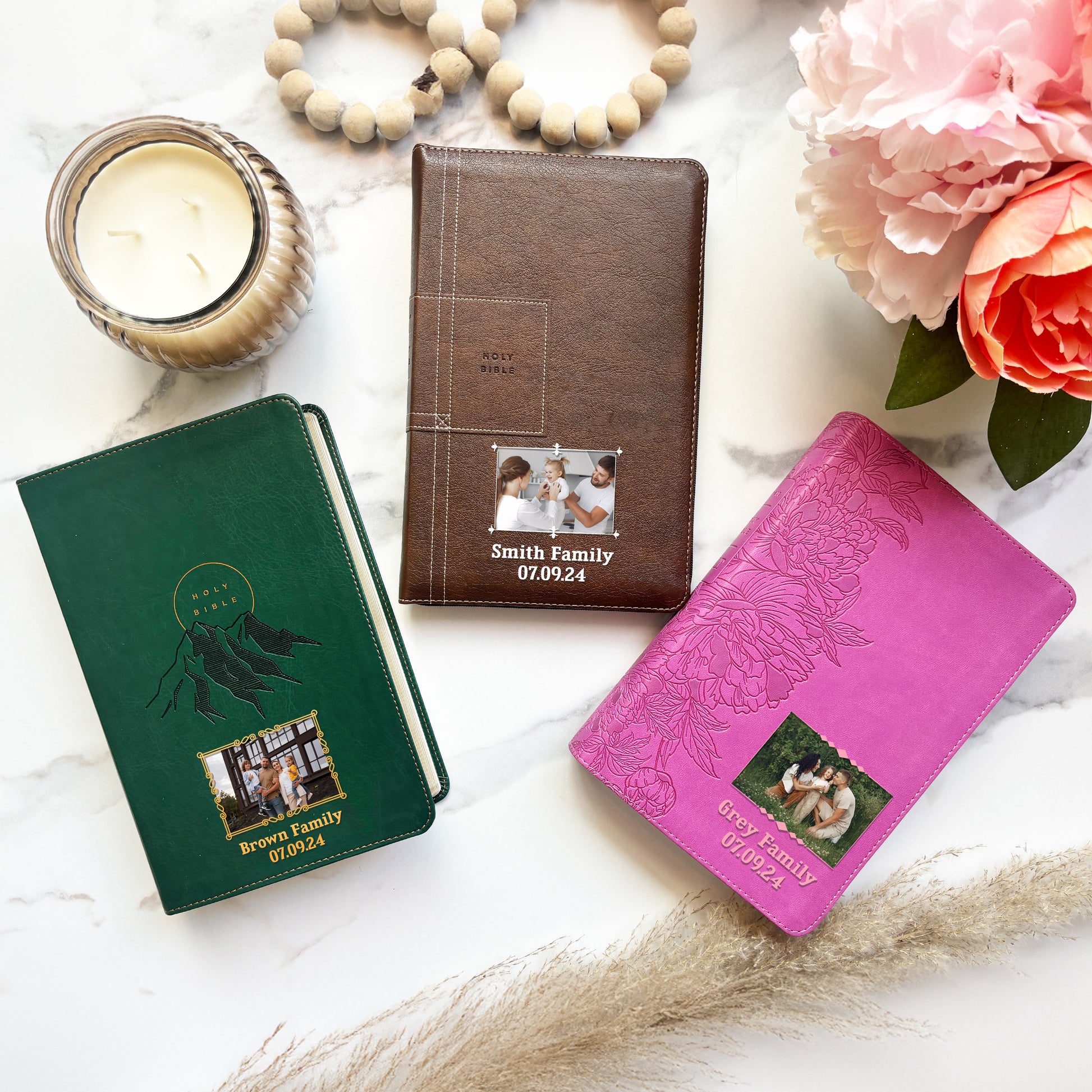 Personalized NLT Teal Cross Bible - Photo & Text - Red Letter