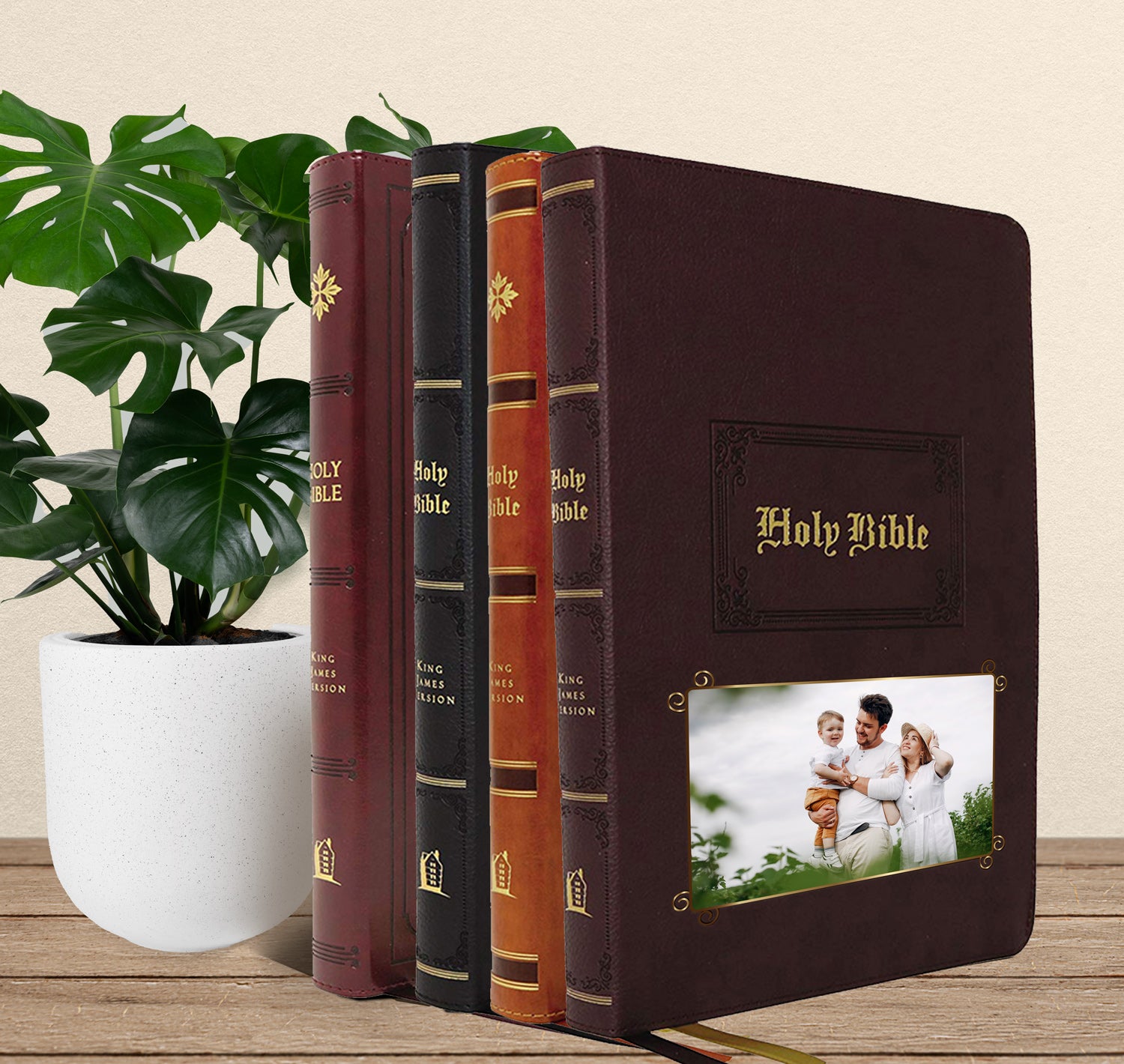 Personalized Large Print KJV Bible, Brown Thinline - Photo & Text - Red Letter