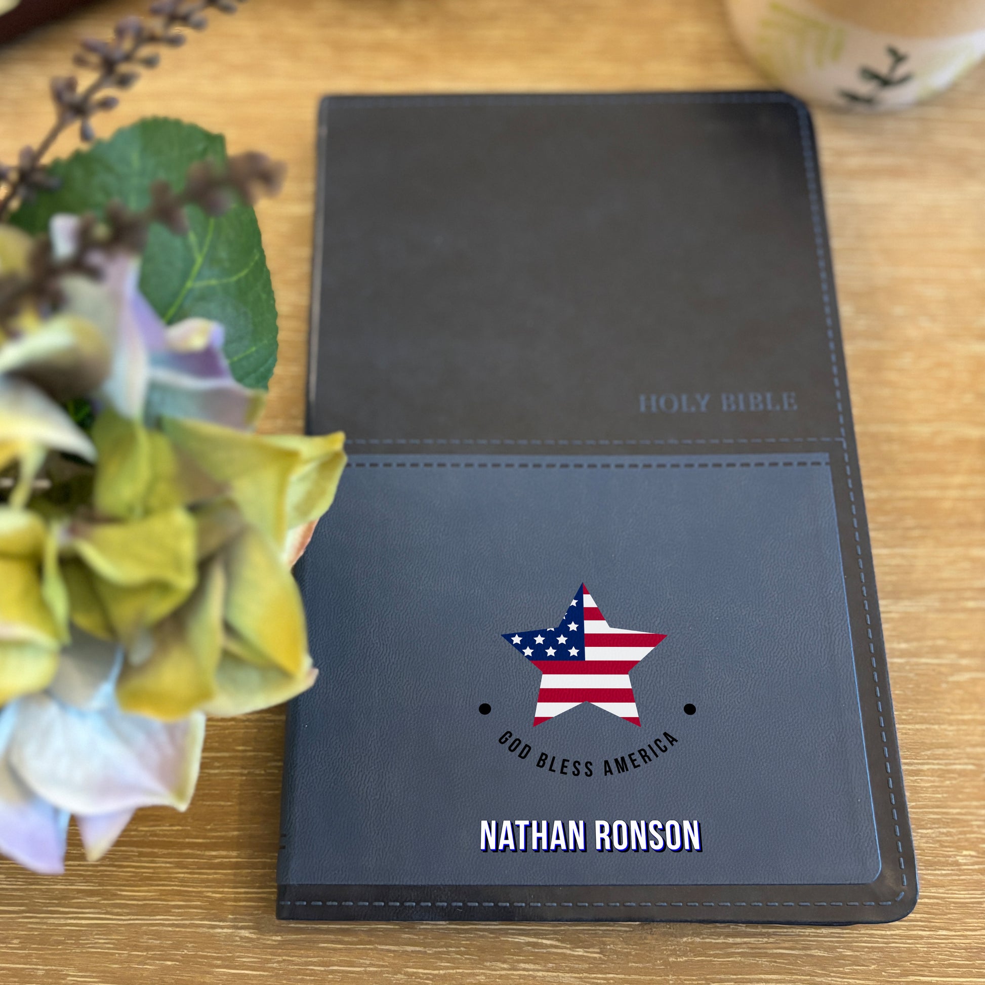 Personalized KJV Bible Navy Thinline - Red Letter - USA Patriotic Flag