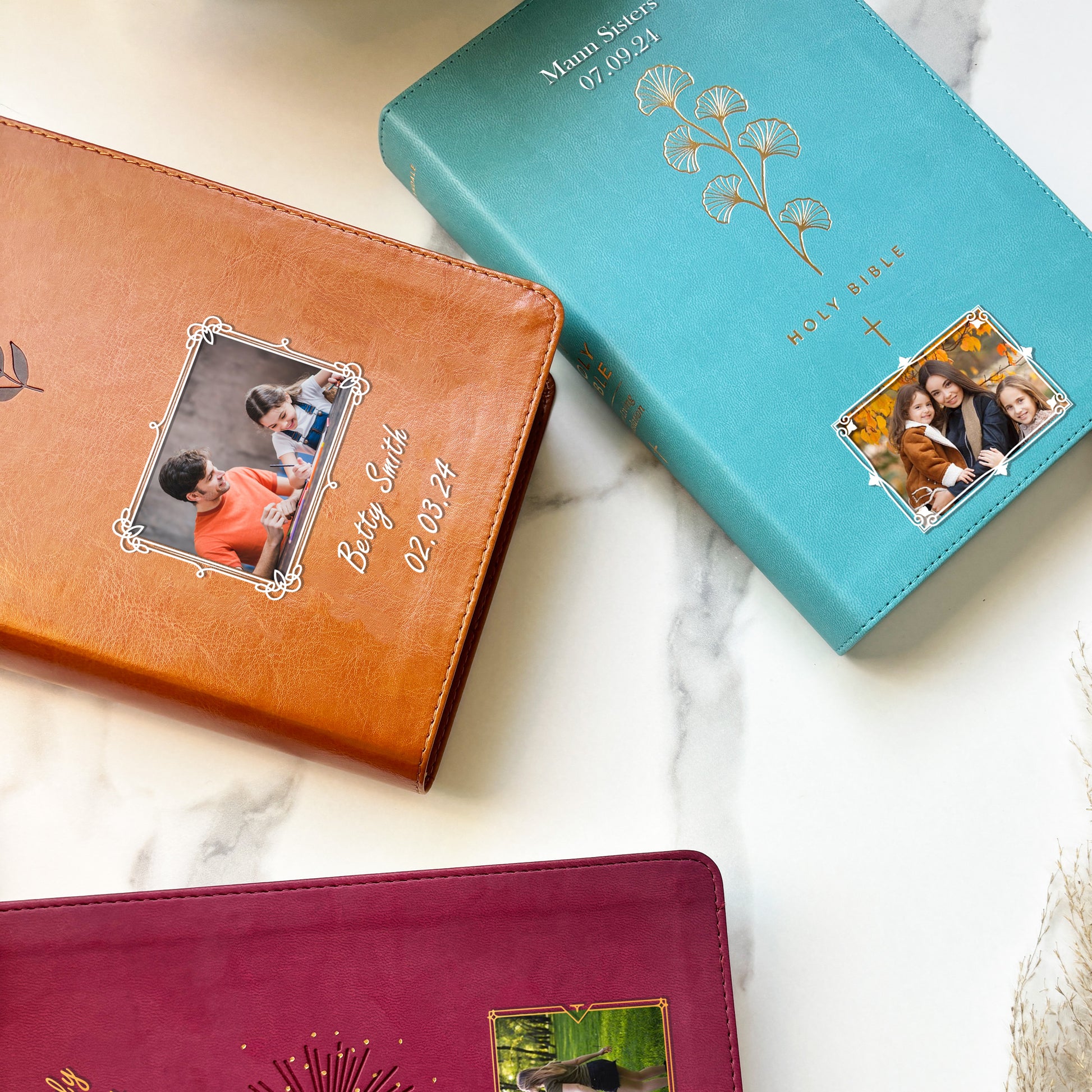 Personalized NLT Reference Zipper Bible Atlas Rustic Brown Thinline - Photo & Text - Filament Enabled, Red Letter