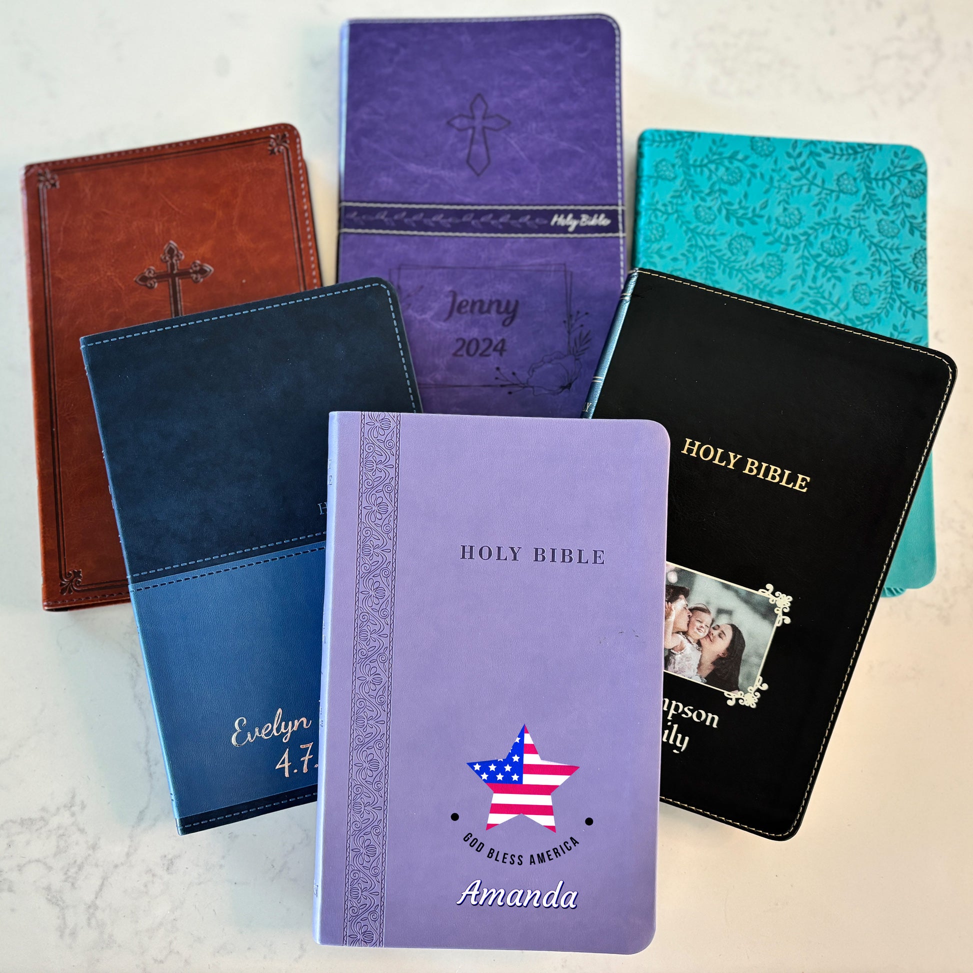 Personalized KJV Bible Chestnut Thinline - Red Letter - USA Patriotic Flag