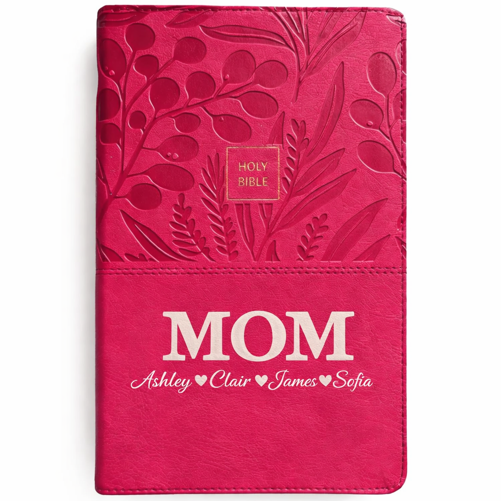 Personalized Mother's Day NKJV Large Print Pink Reference Bible - Red Letter - With Child Names