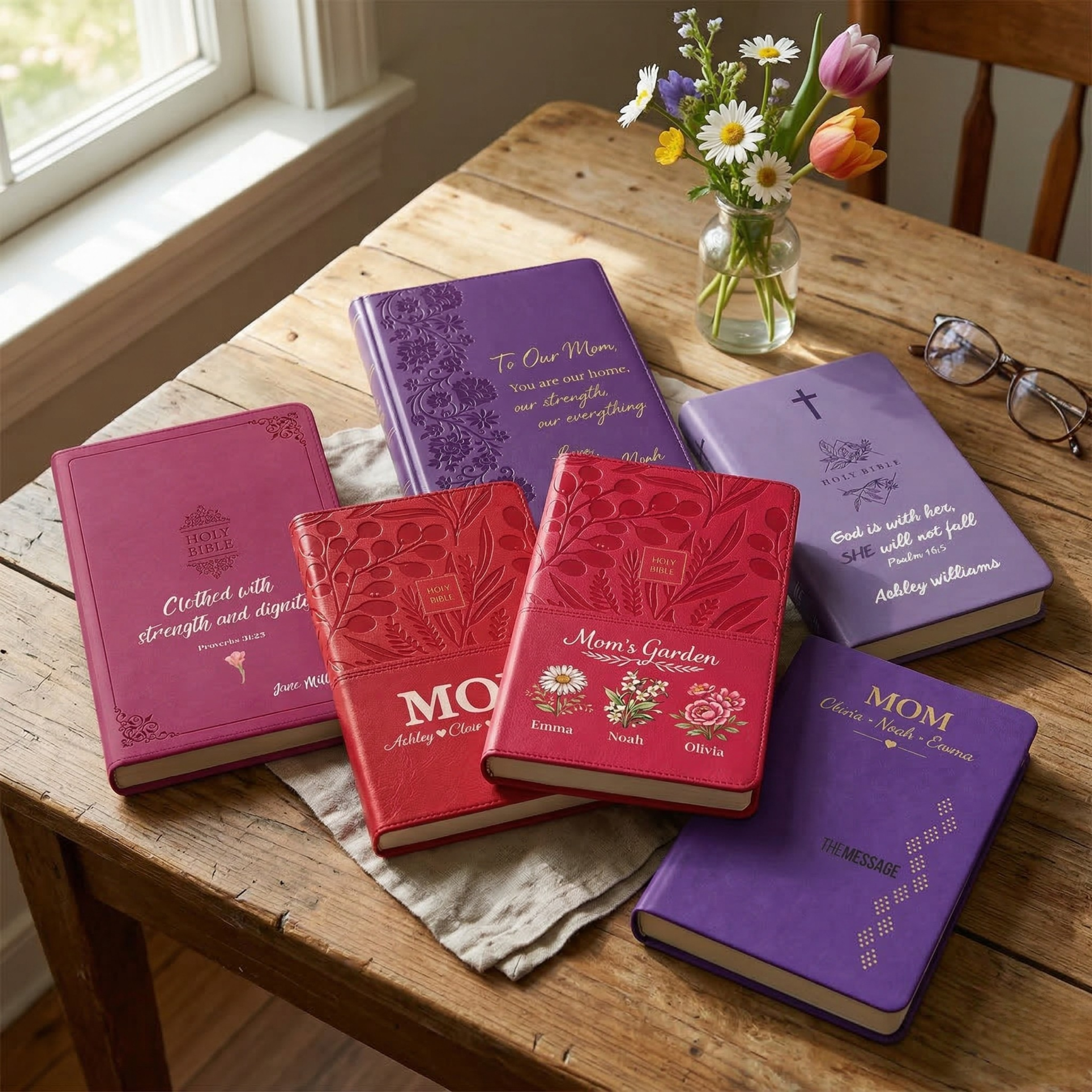 Personalized Mother's Day The Message Amethyst Purple Deluxe Bible - With Child Names