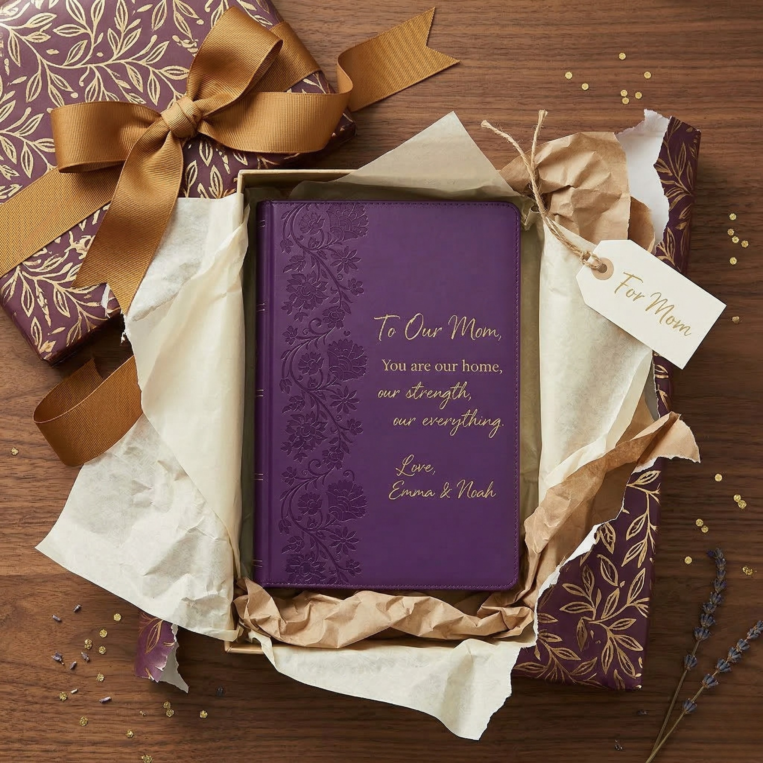 Personalized Mother's Day NKJV Large Print Purple Reference Bible - Red Letter - Custom Message for Mom