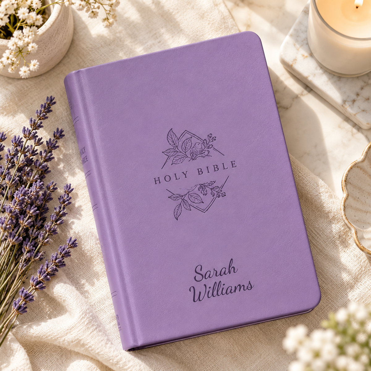 Personalized NLT Lavender Thinline Bible - Large Print, Filament Enabled - Engraved Cross Frame