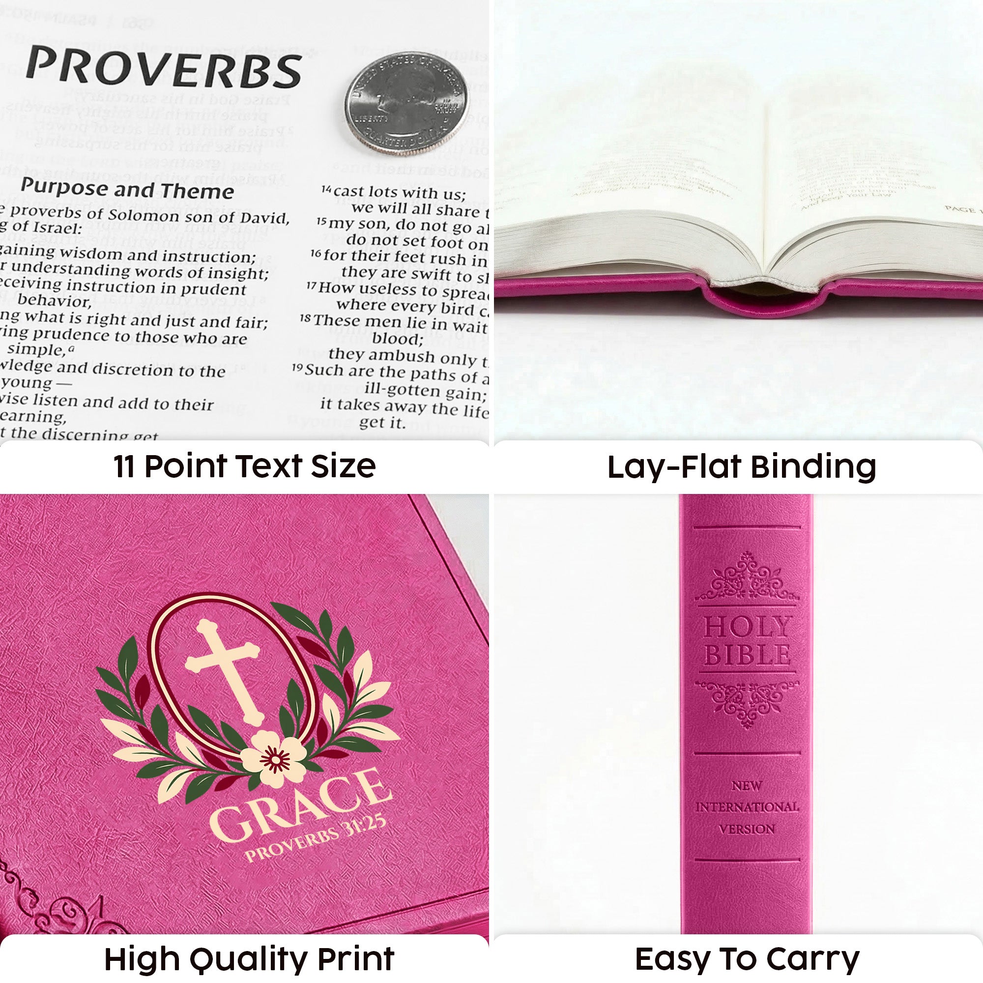 Personalized NIV Bible Large Print - Pink Thinline - Floral Wreath Design