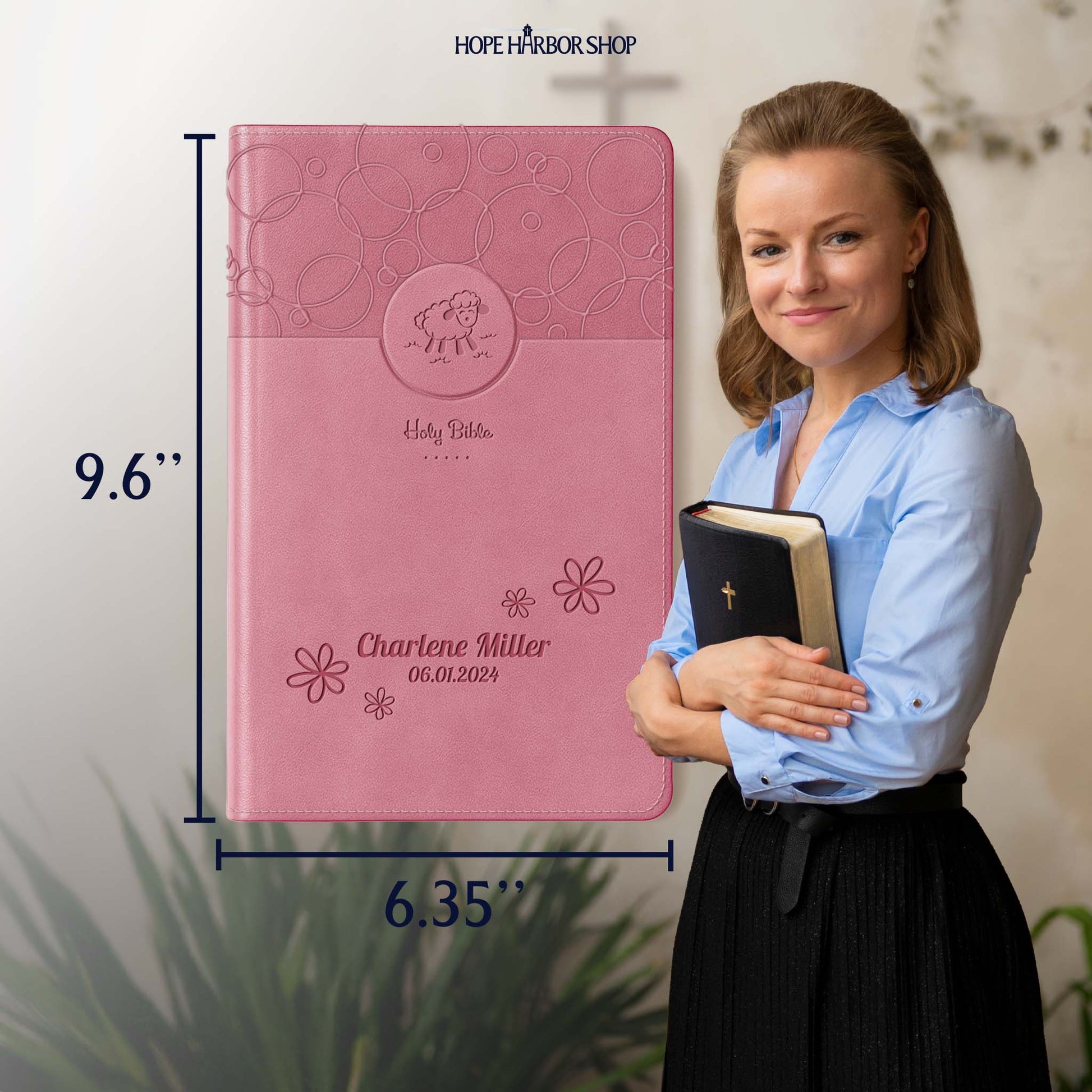 Personalized Baby's Bible Pink - NIV Engraved Floral Frame