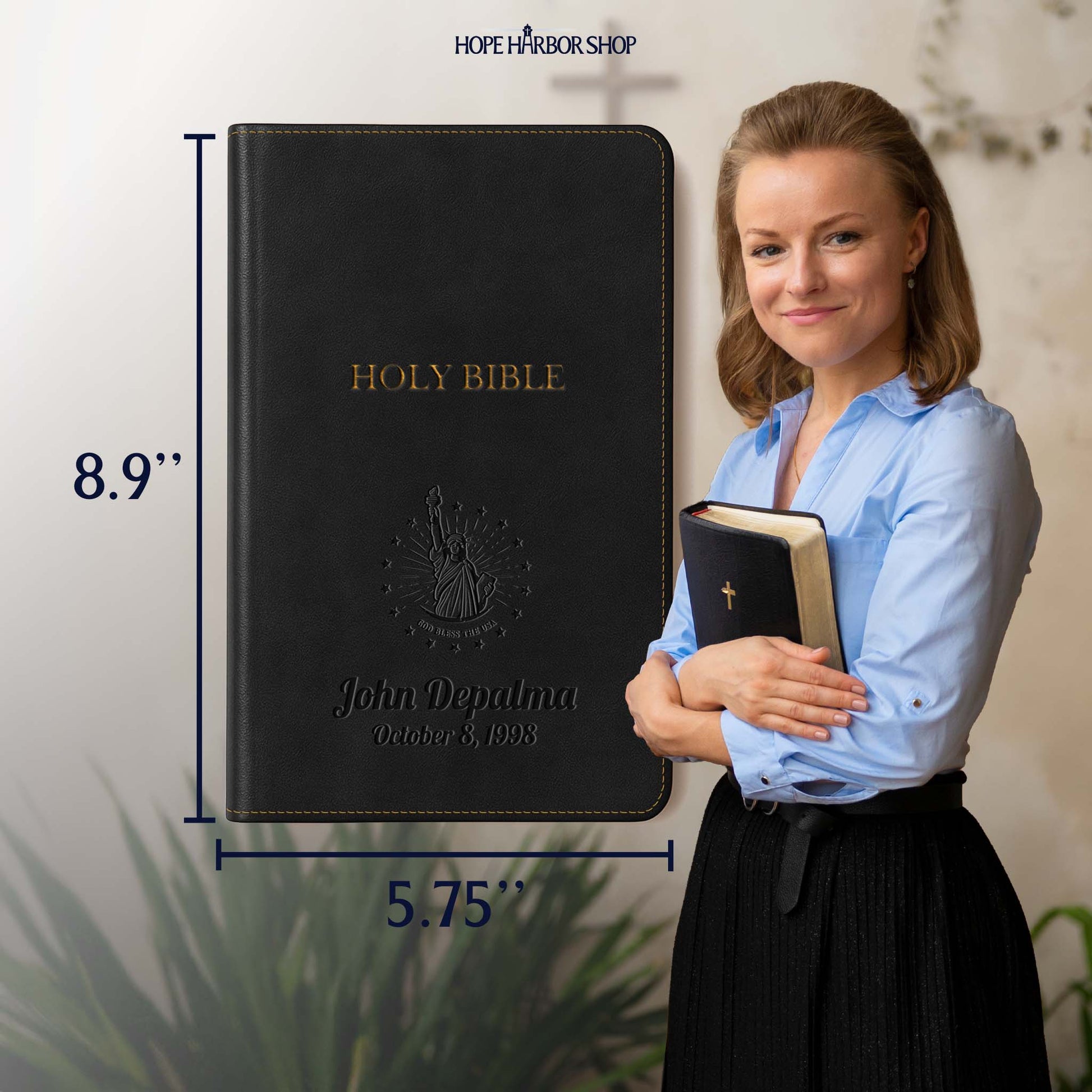 Personalized KJV Bible Black Thinline - Engraved USA Patriotic