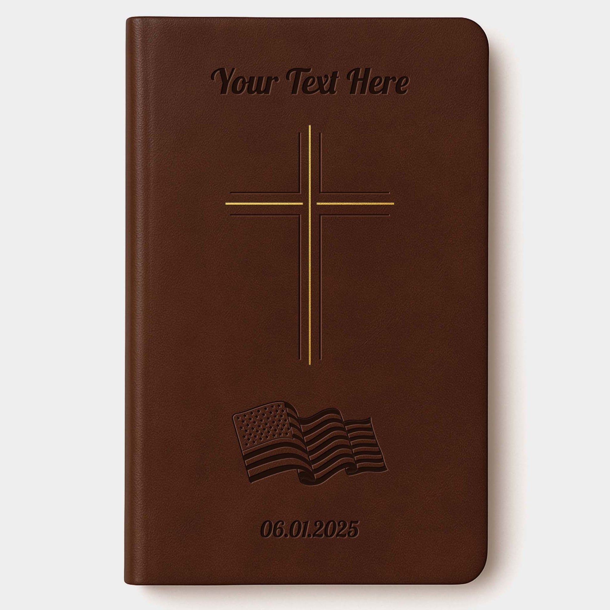 Personalized The Message Brown Bible - Engraved Cross USA Patriotic