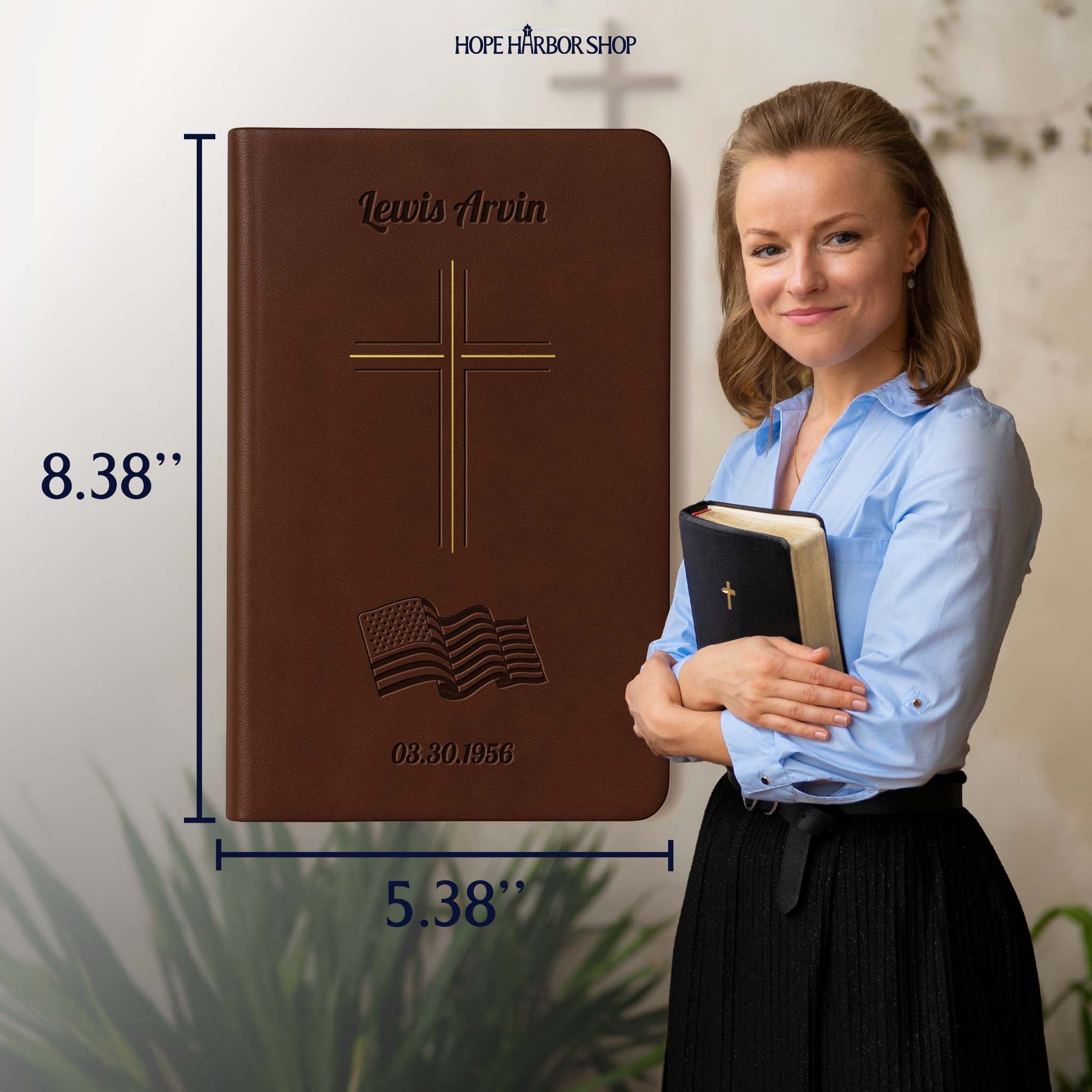 Personalized The Message Brown Bible - Engraved Cross USA Patriotic