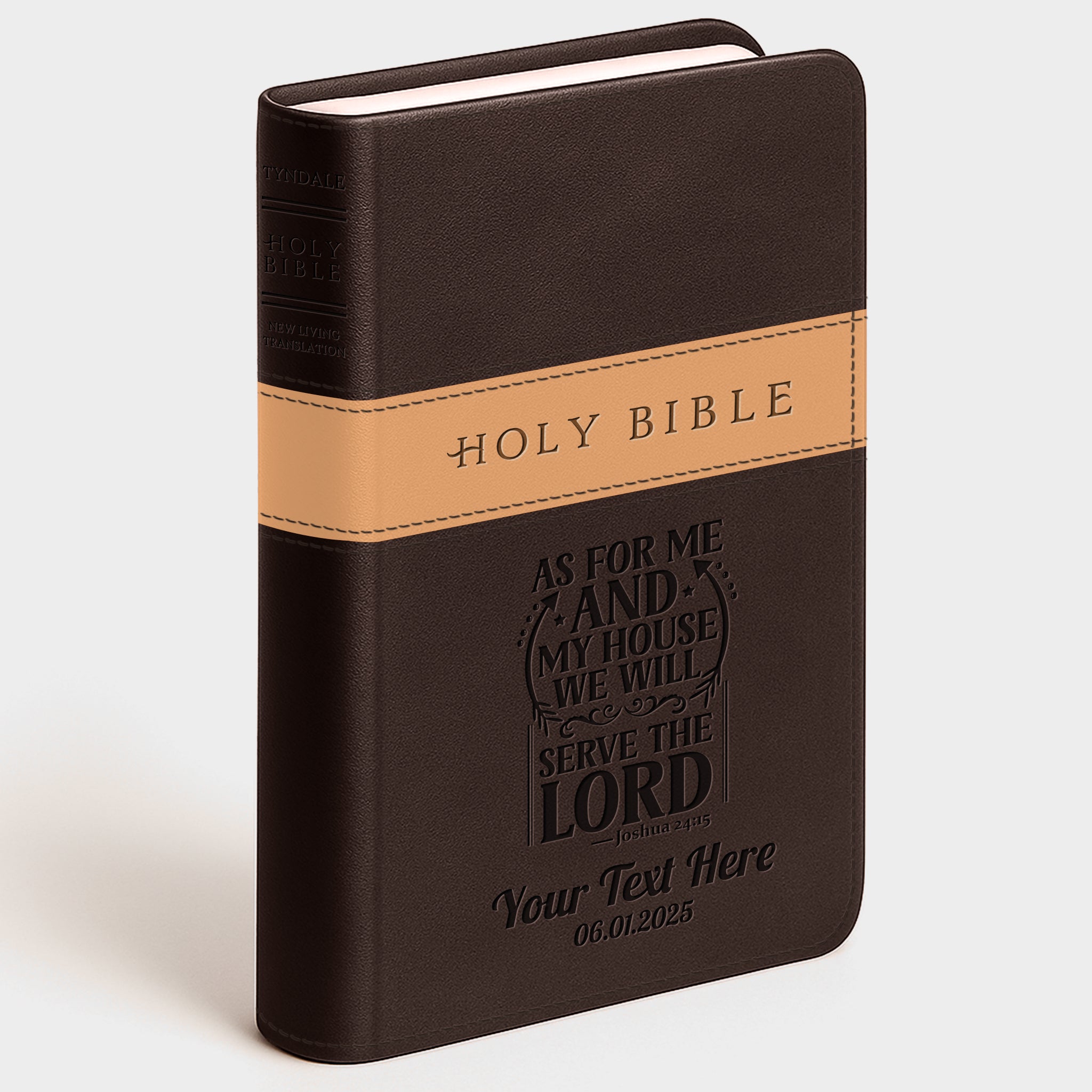 Personalized NLT Dark Brown/Tan Bible - Engraved Verse